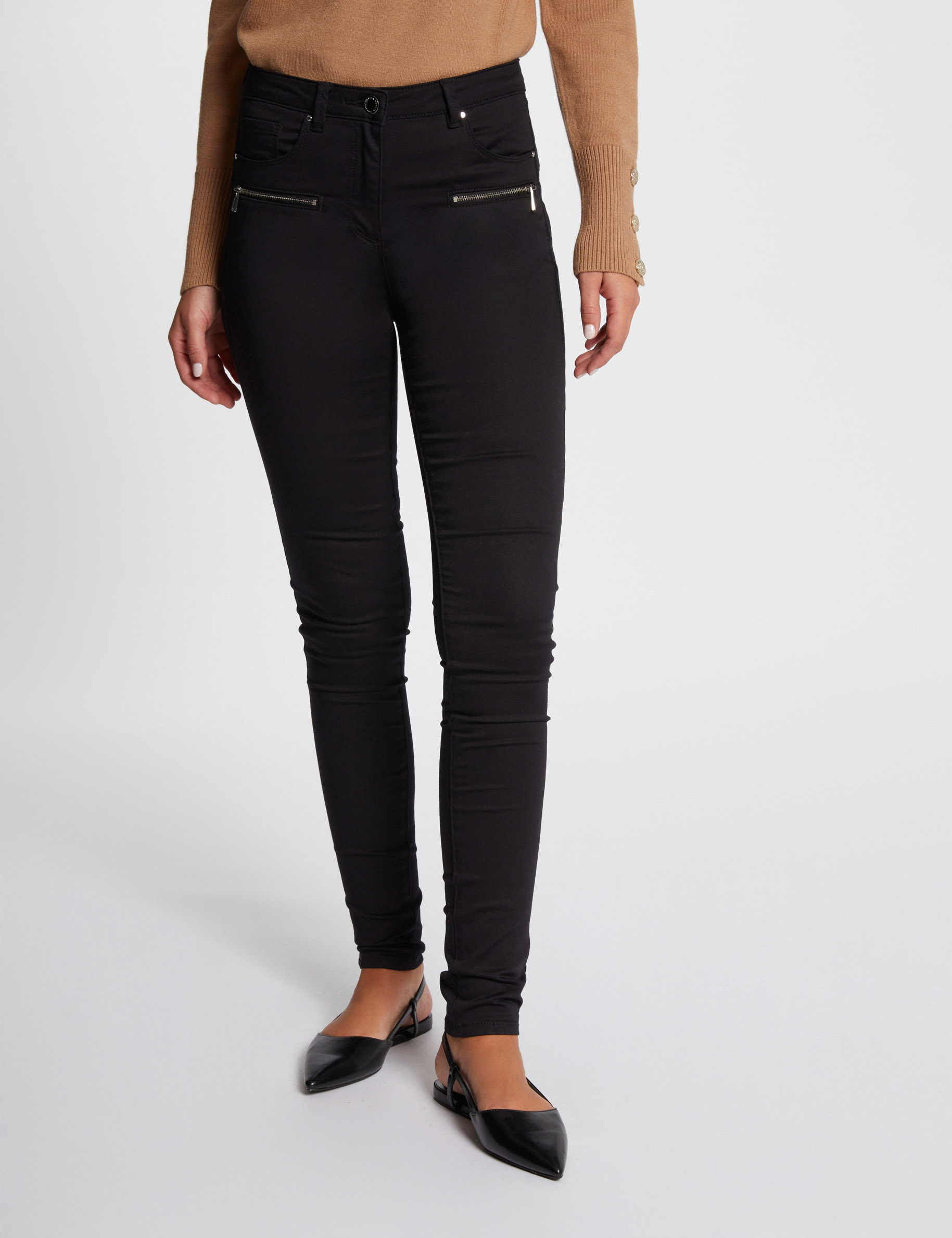 Jeans slim détails zippés noir femme