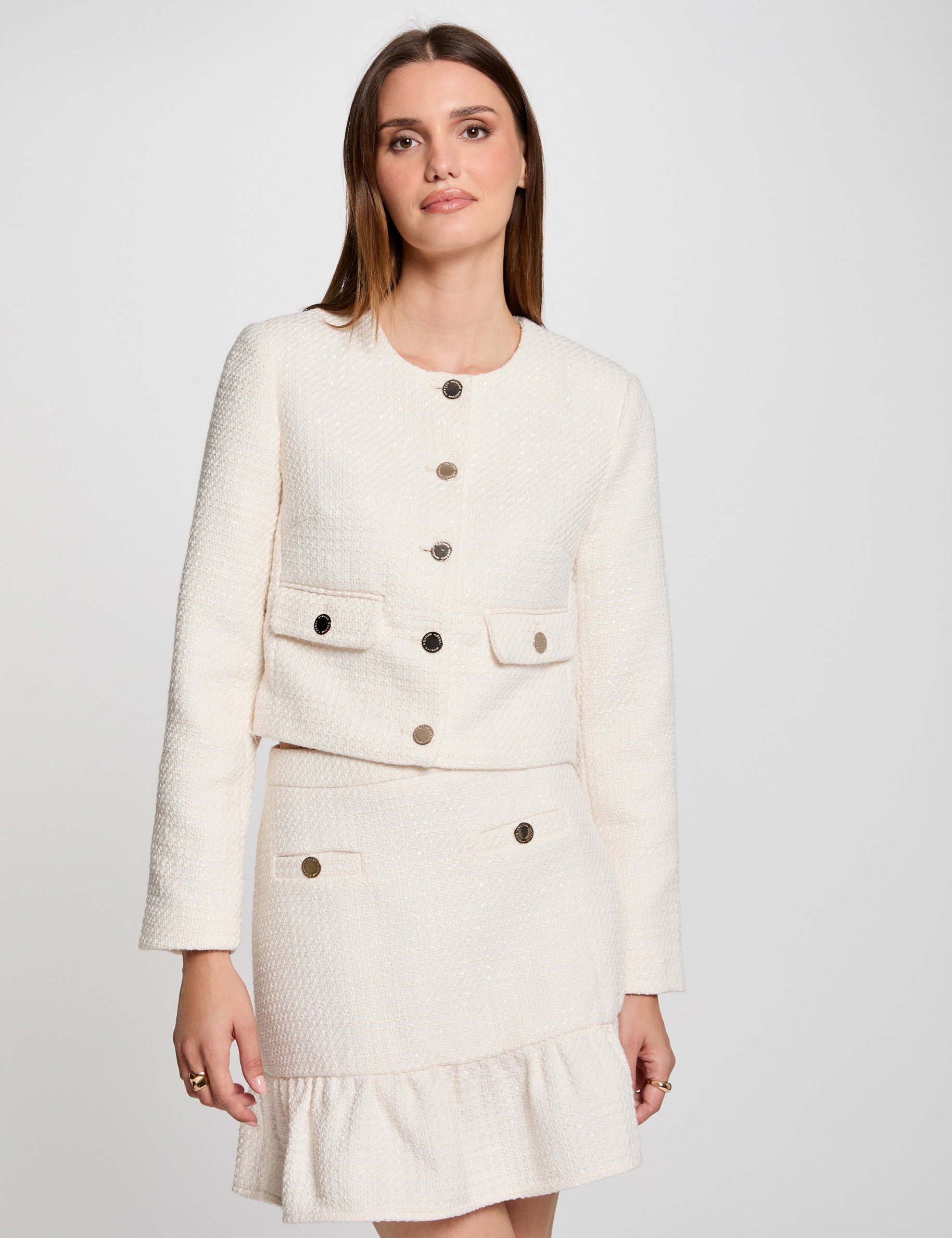 Waisted tweed jacket ivory women