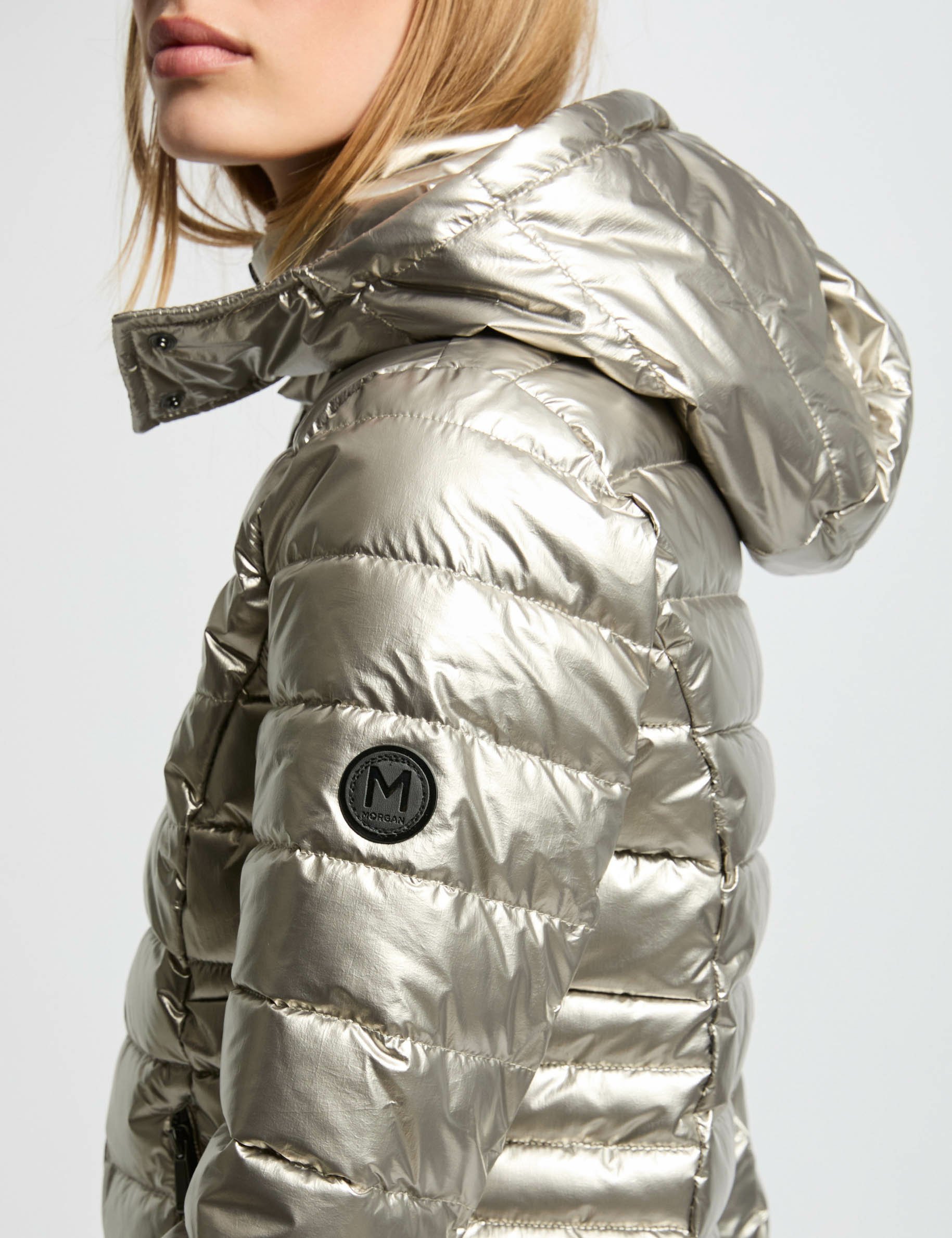 Metallised padded jacket hood gold women