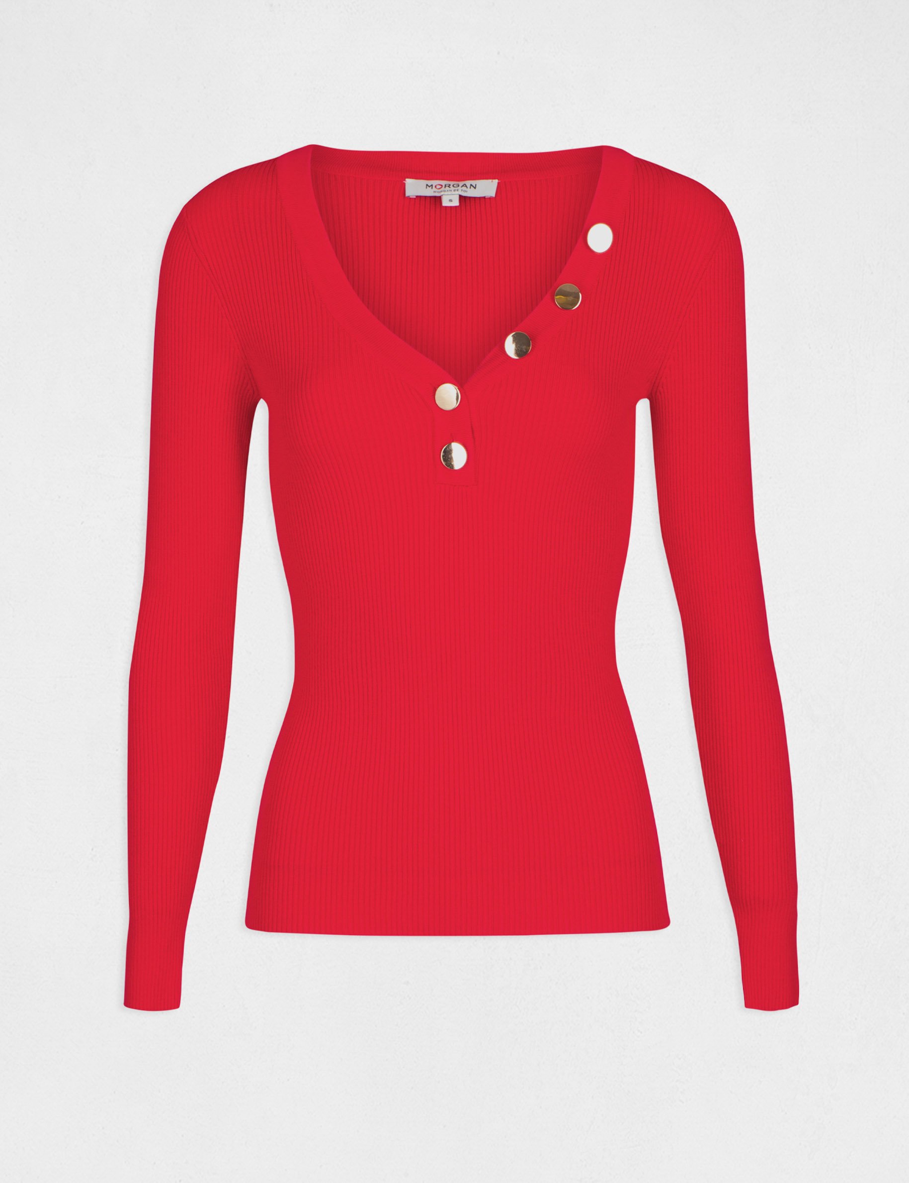 Long-sleeved jumper buttons fine knit red women