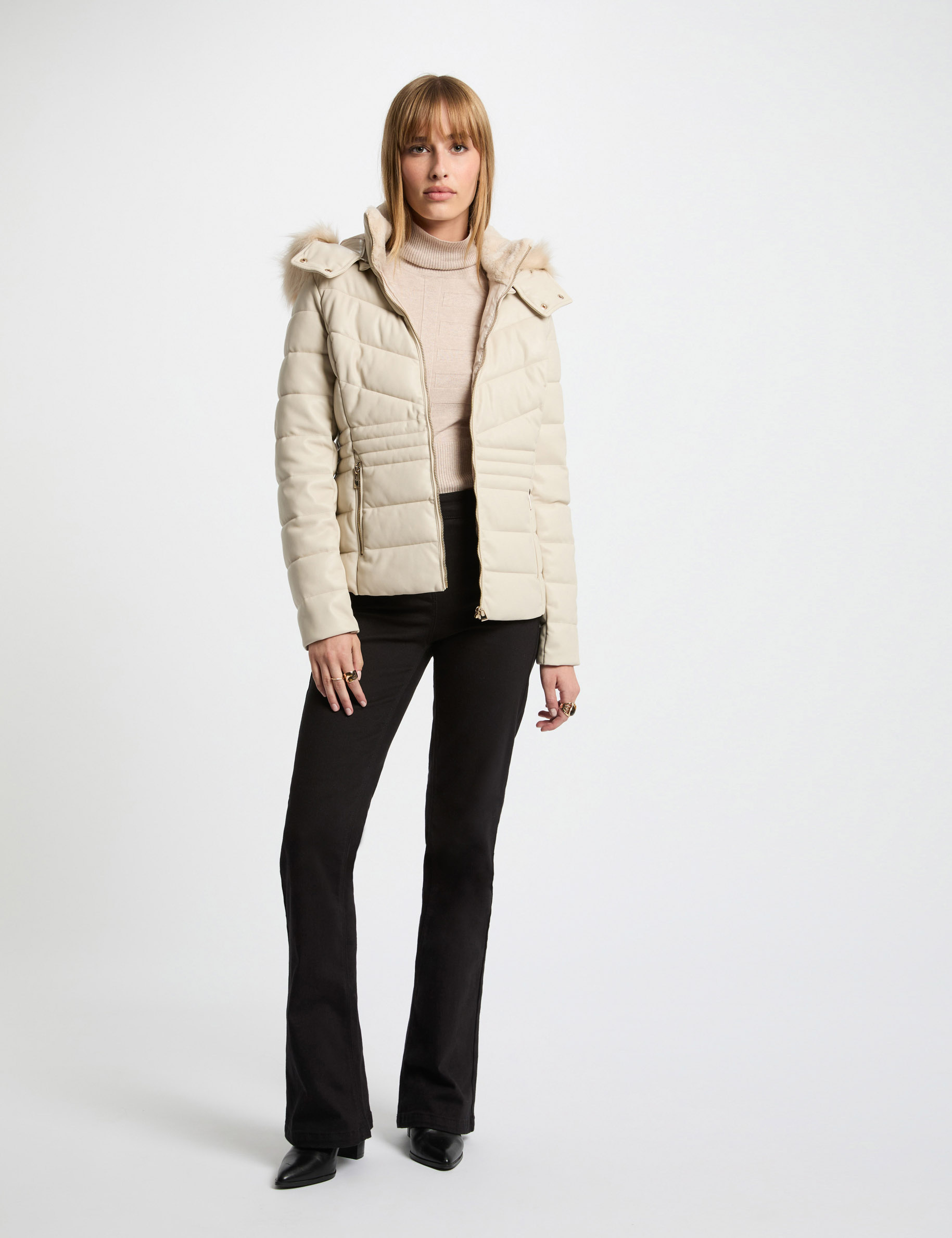 Faux leather padded jacket ivory women