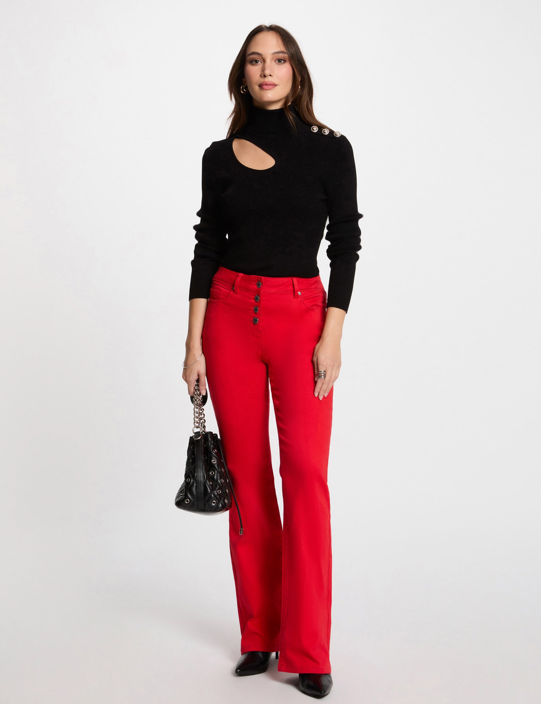 Buttoned bootcut trousers red women