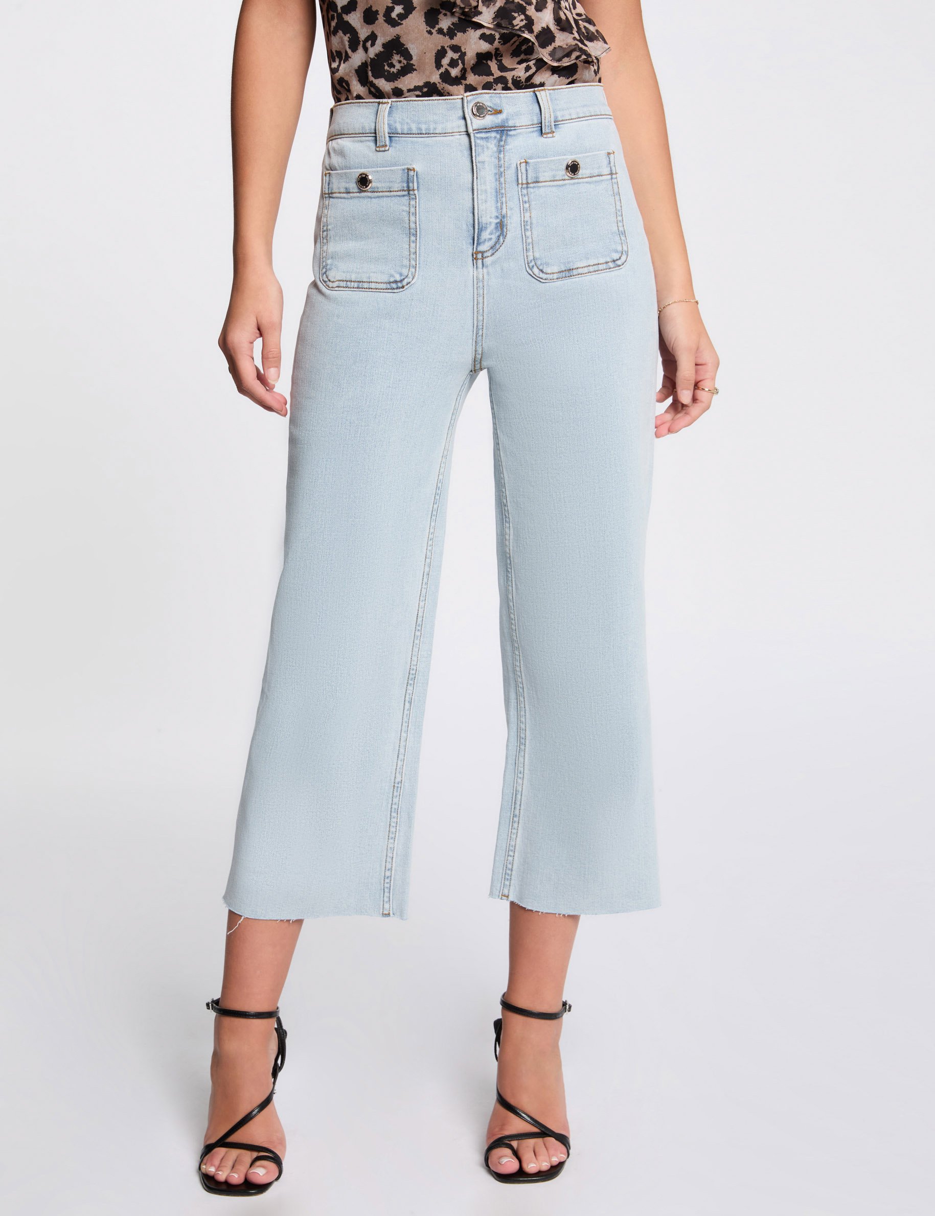 Cropped wide leg trousers bleach denim women