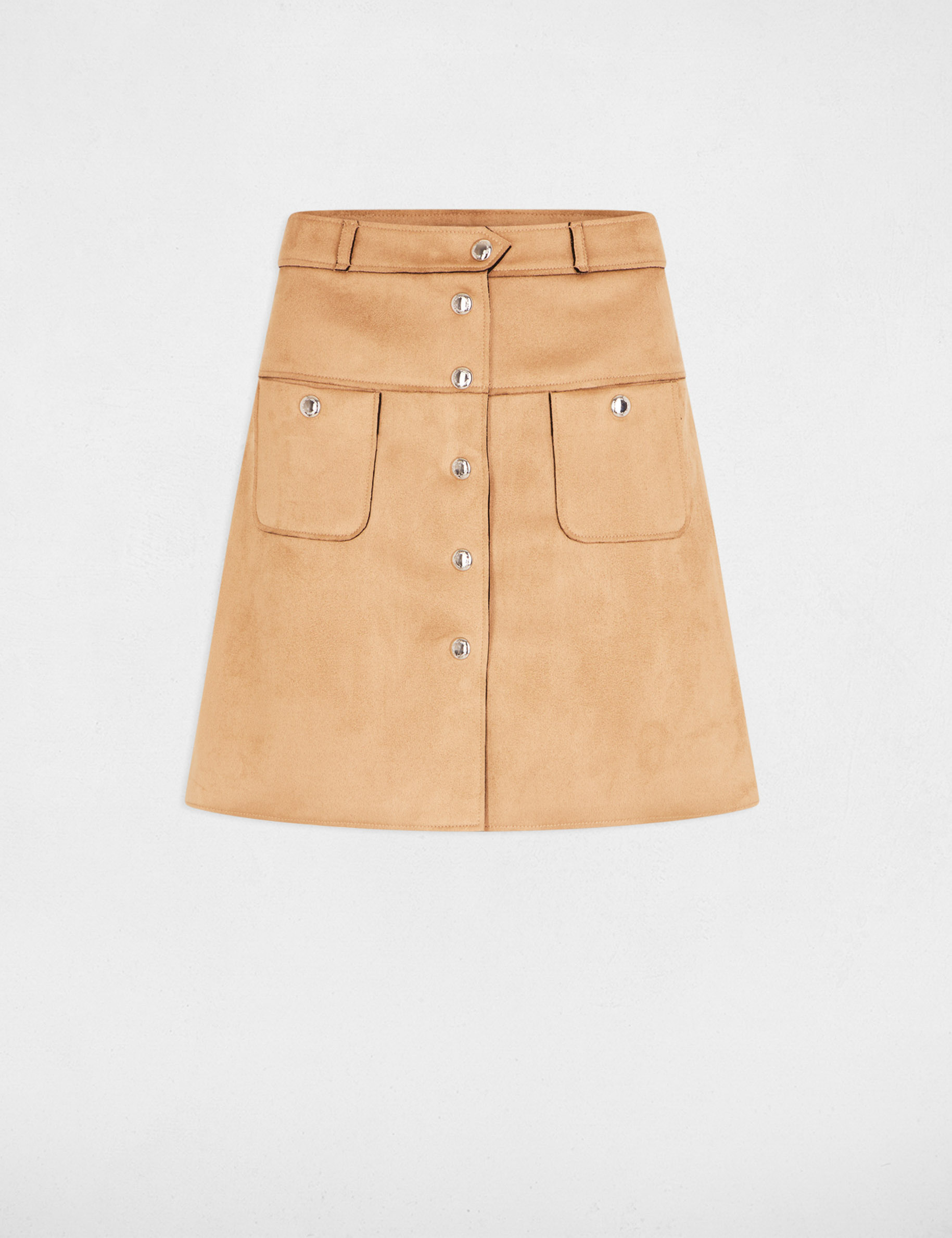 Straight short suede skirt camel women