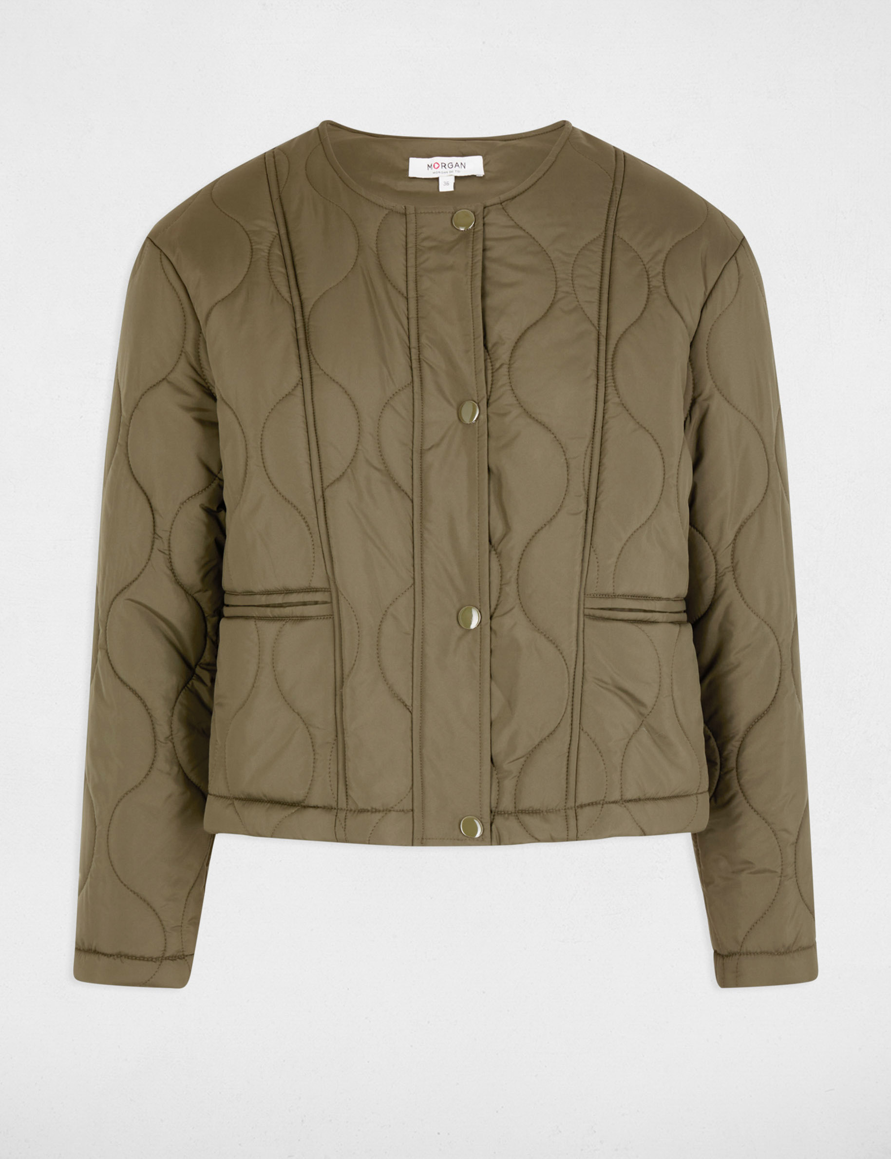 Short padded jacket khaki green women