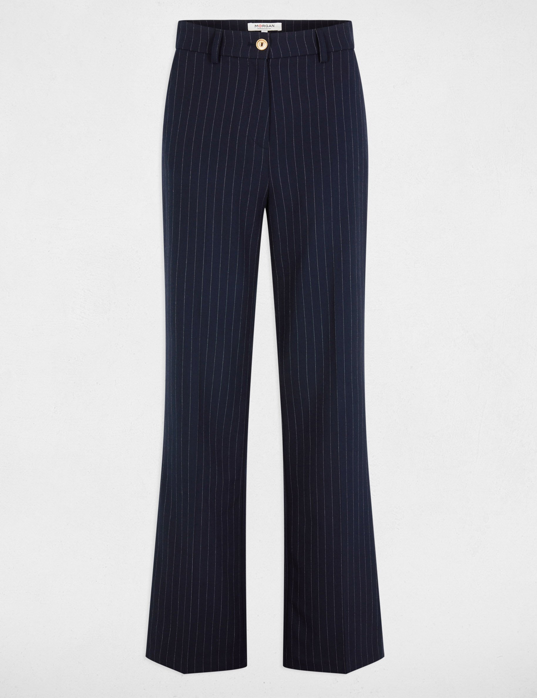 Pantalon flare à rayures bleu marine femme