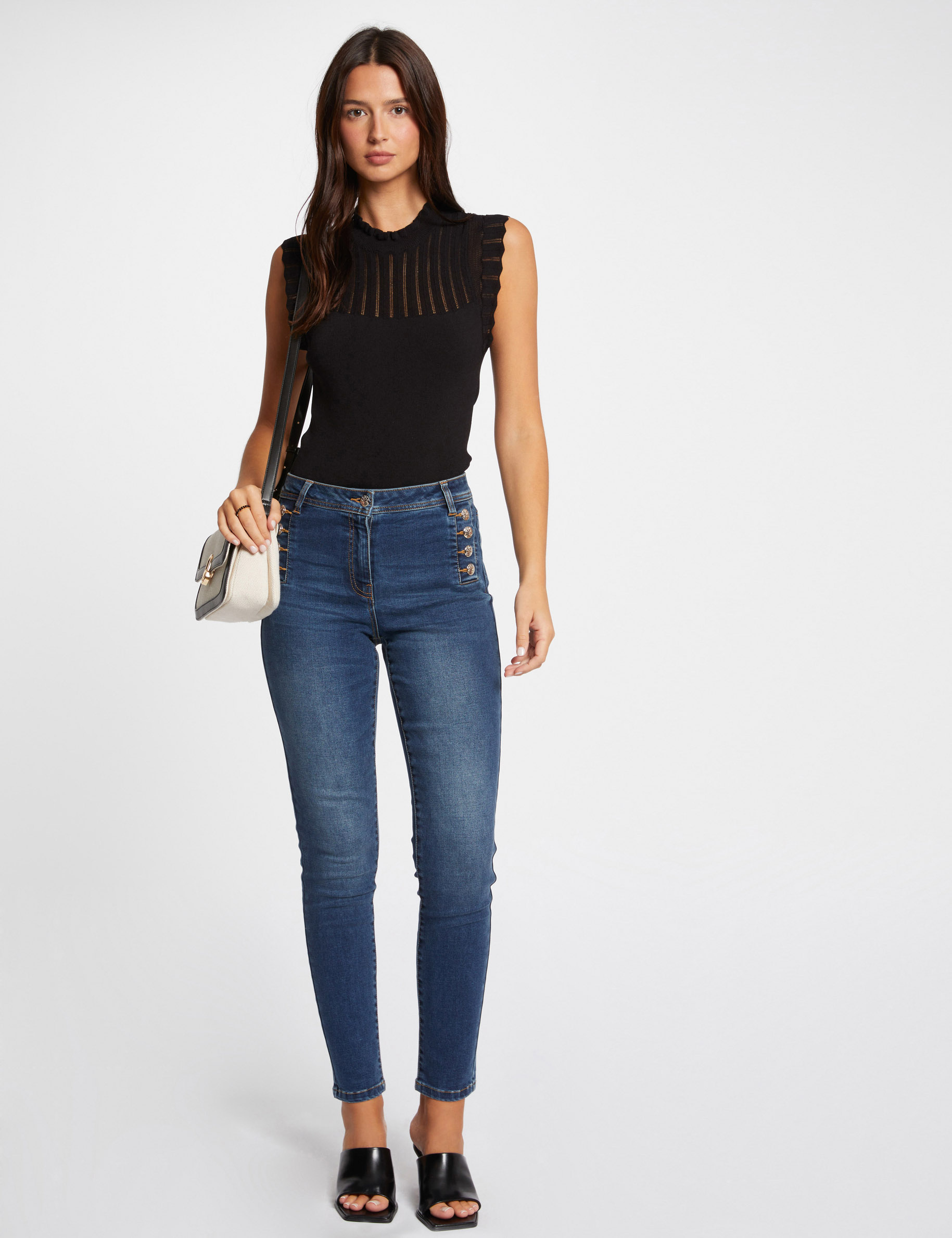 Slim jeans with buttons stone wash denim women