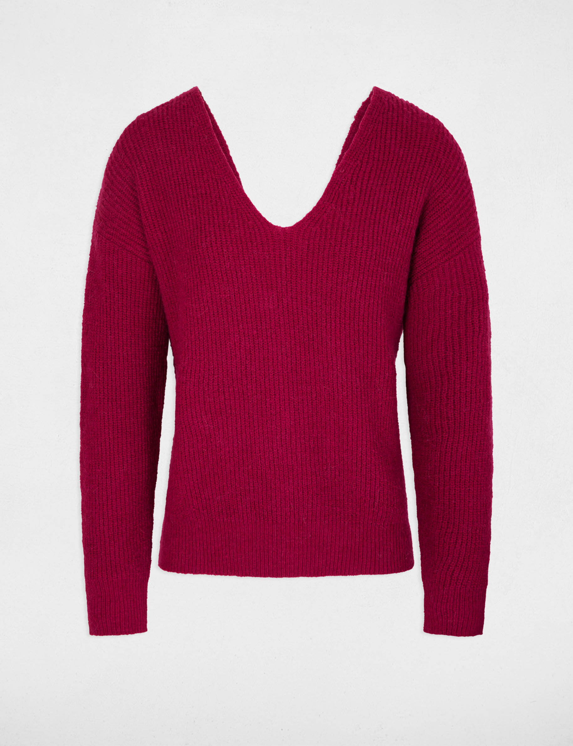 Jumper V-neck buttoned back dark pink women