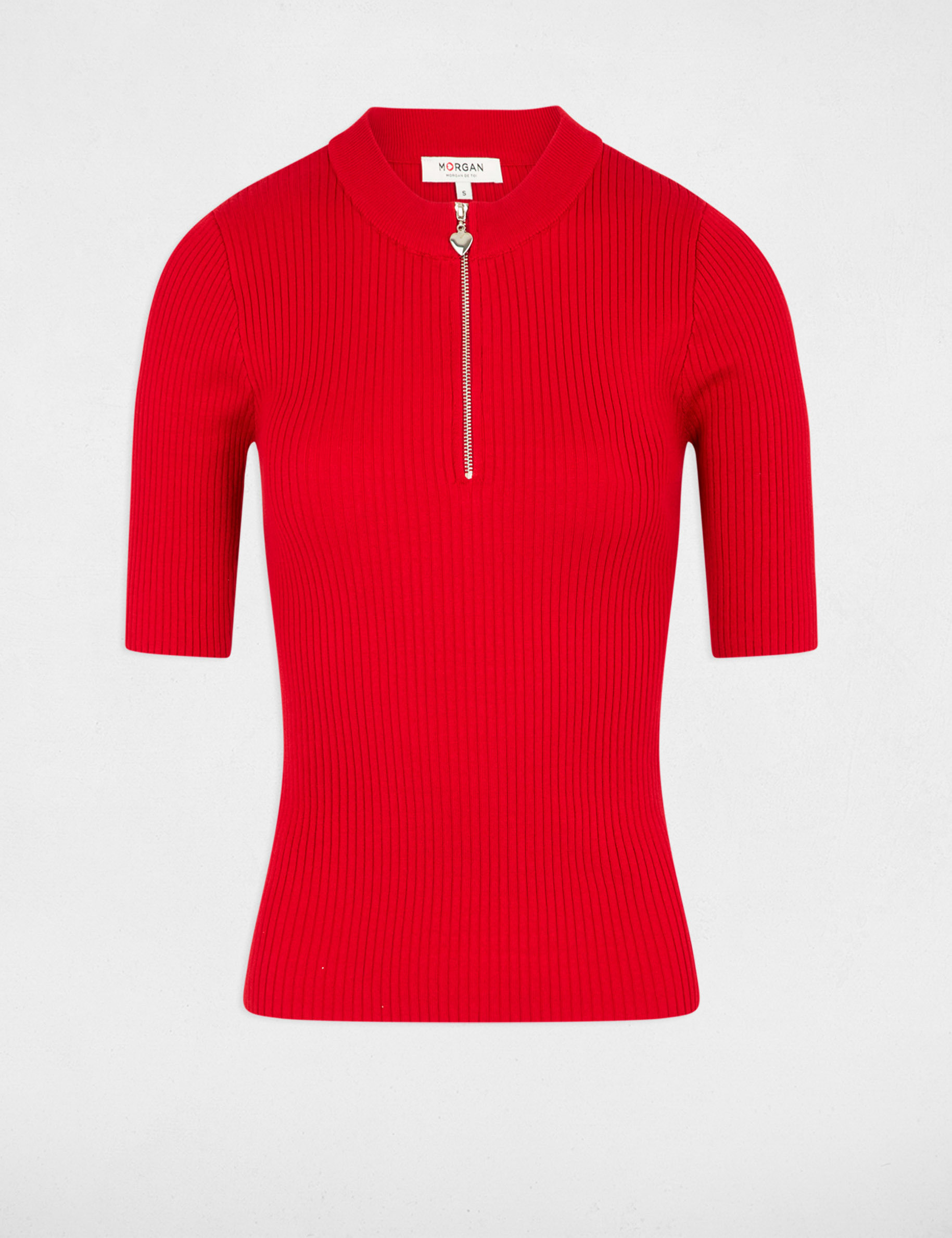 Short-sleeved ribbed jumper red women