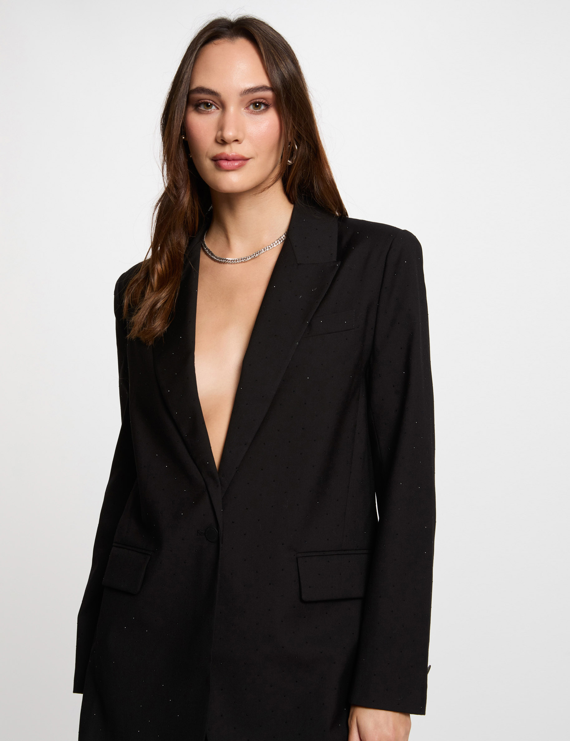 Long blazer with sequins black women