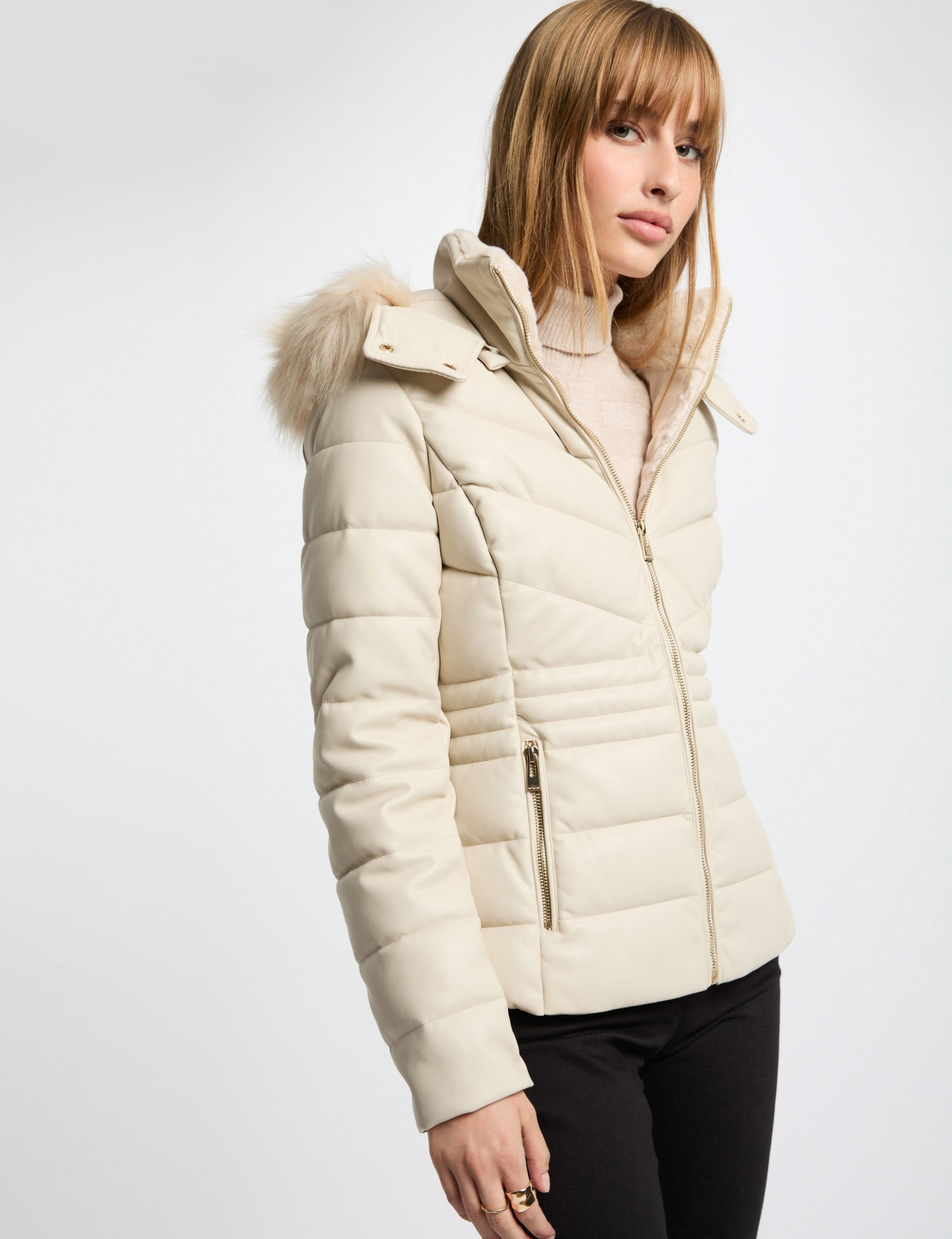 Faux leather padded jacket ivory women