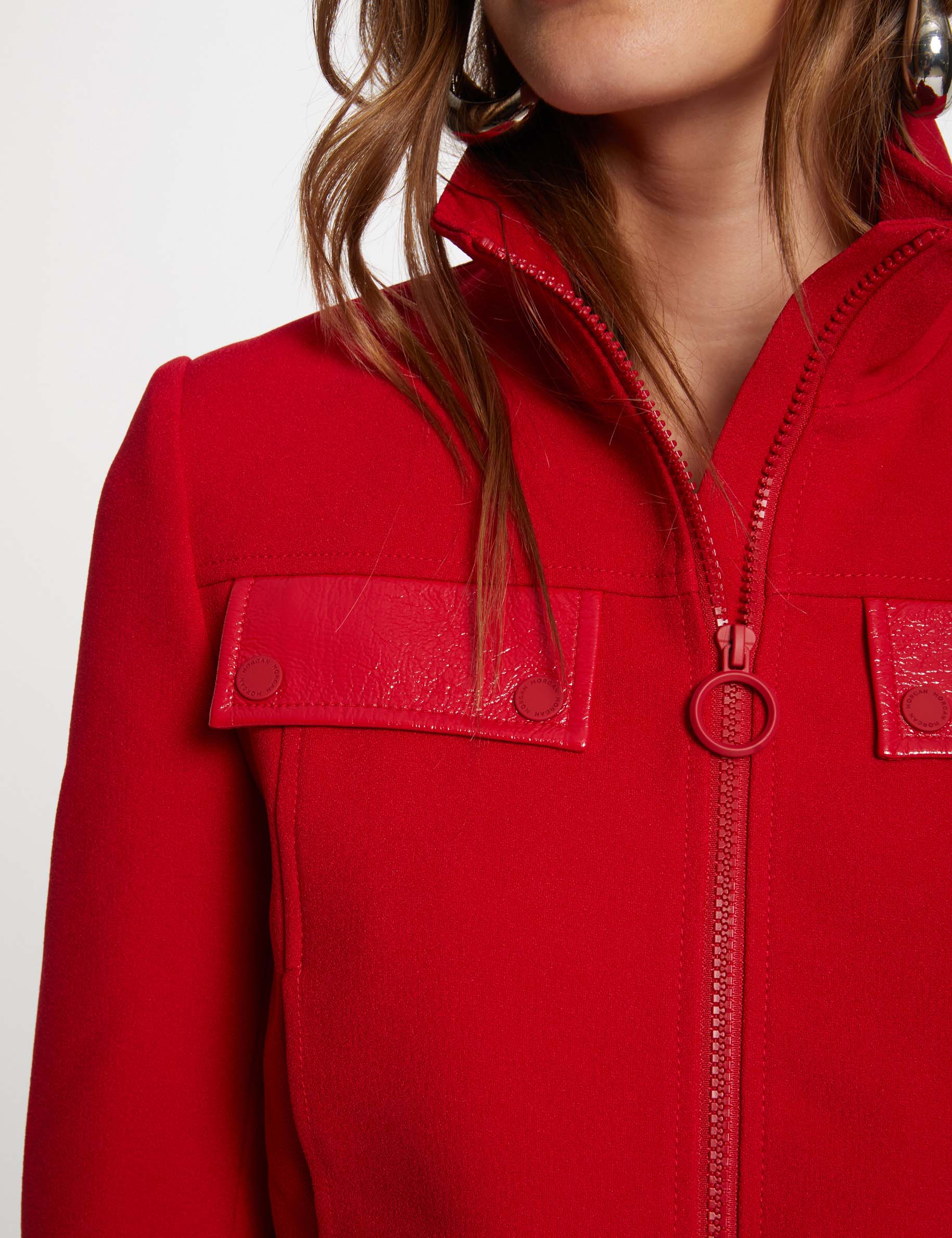 Jacket faux leather details medium red women