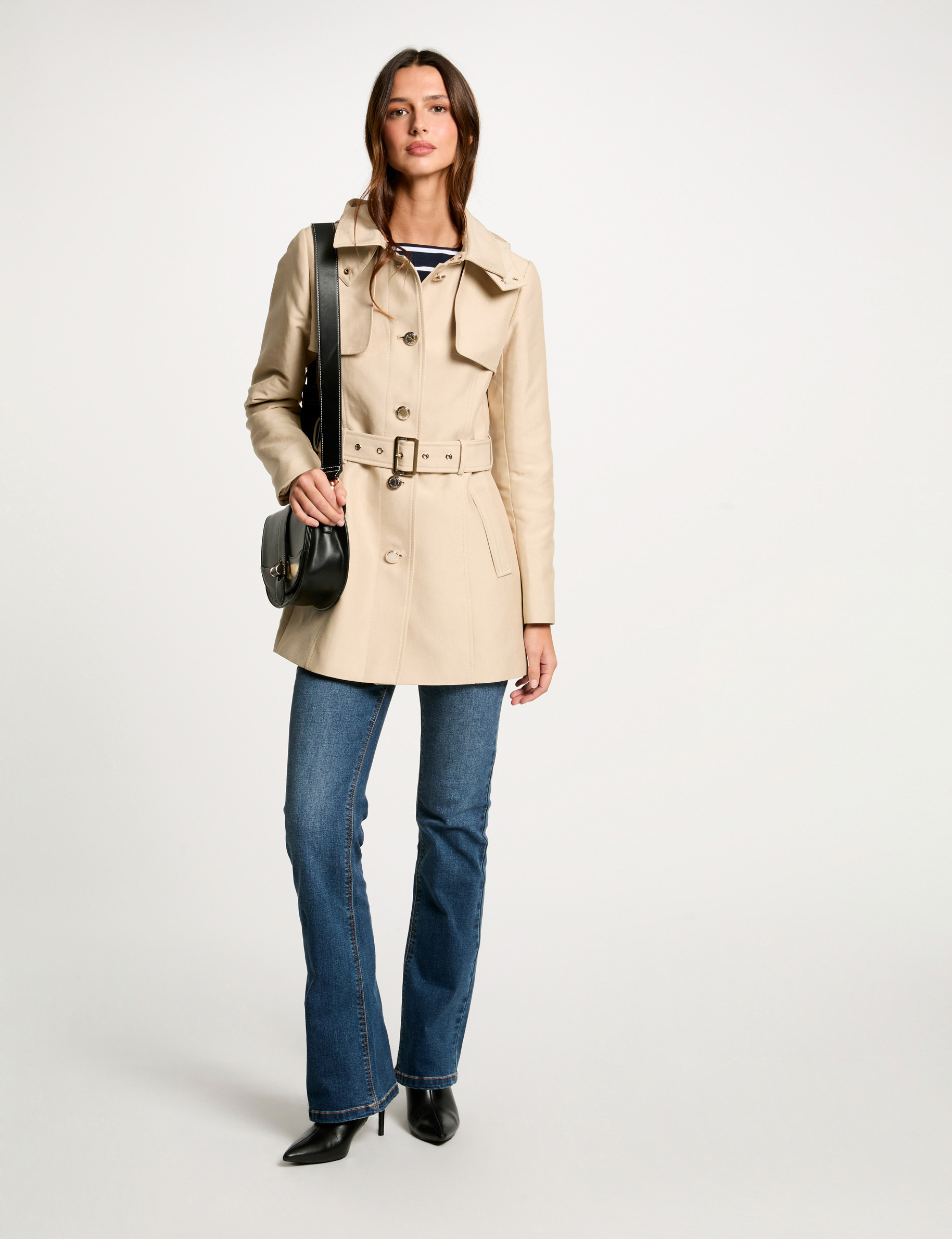 Belted mid-length trenchcoat sand women