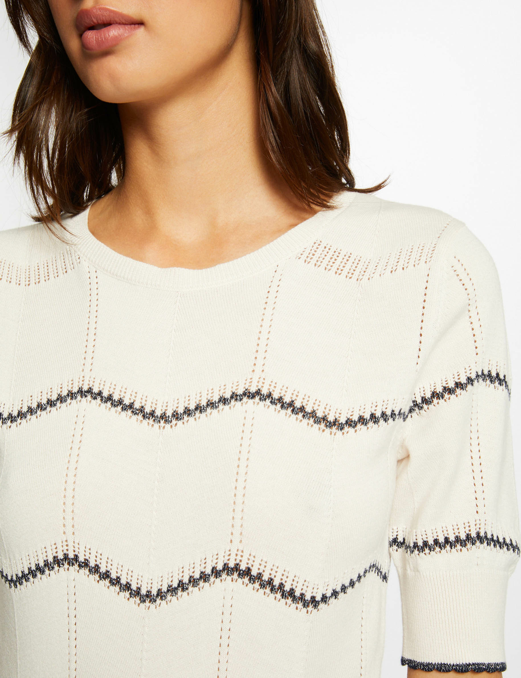 Short-sleeved jumper with stripes ivory women