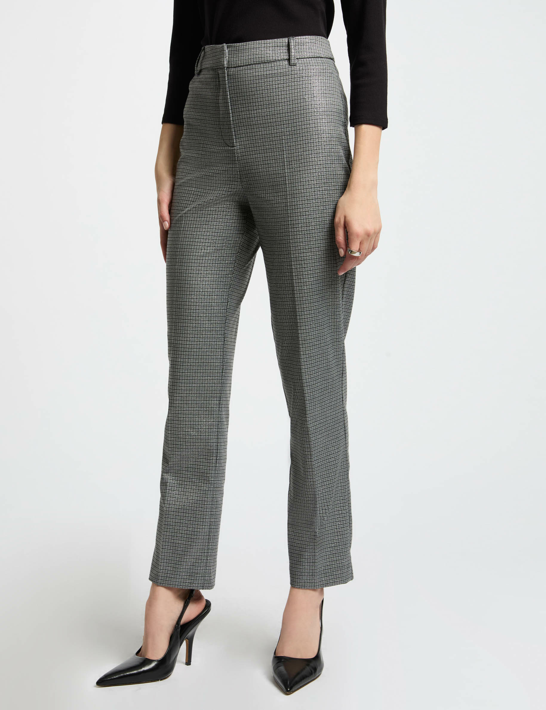 Fitted trousers check print mid-grey women