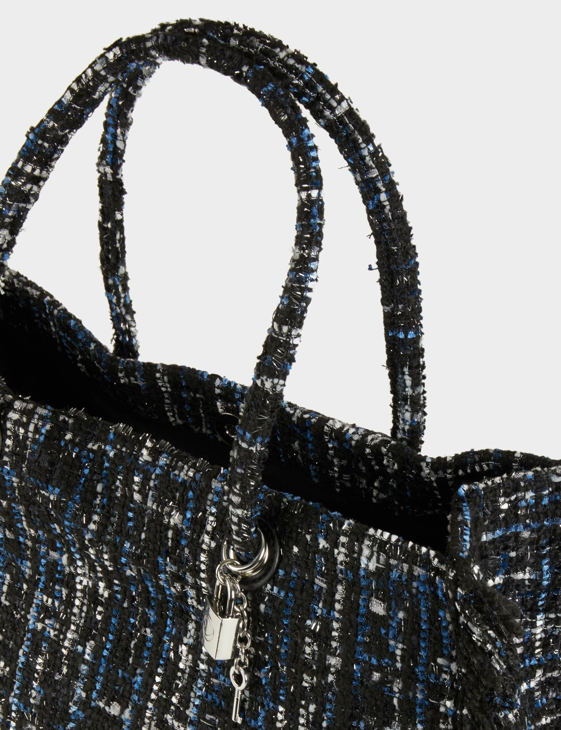 Sac cabas tweed à franges noir femme