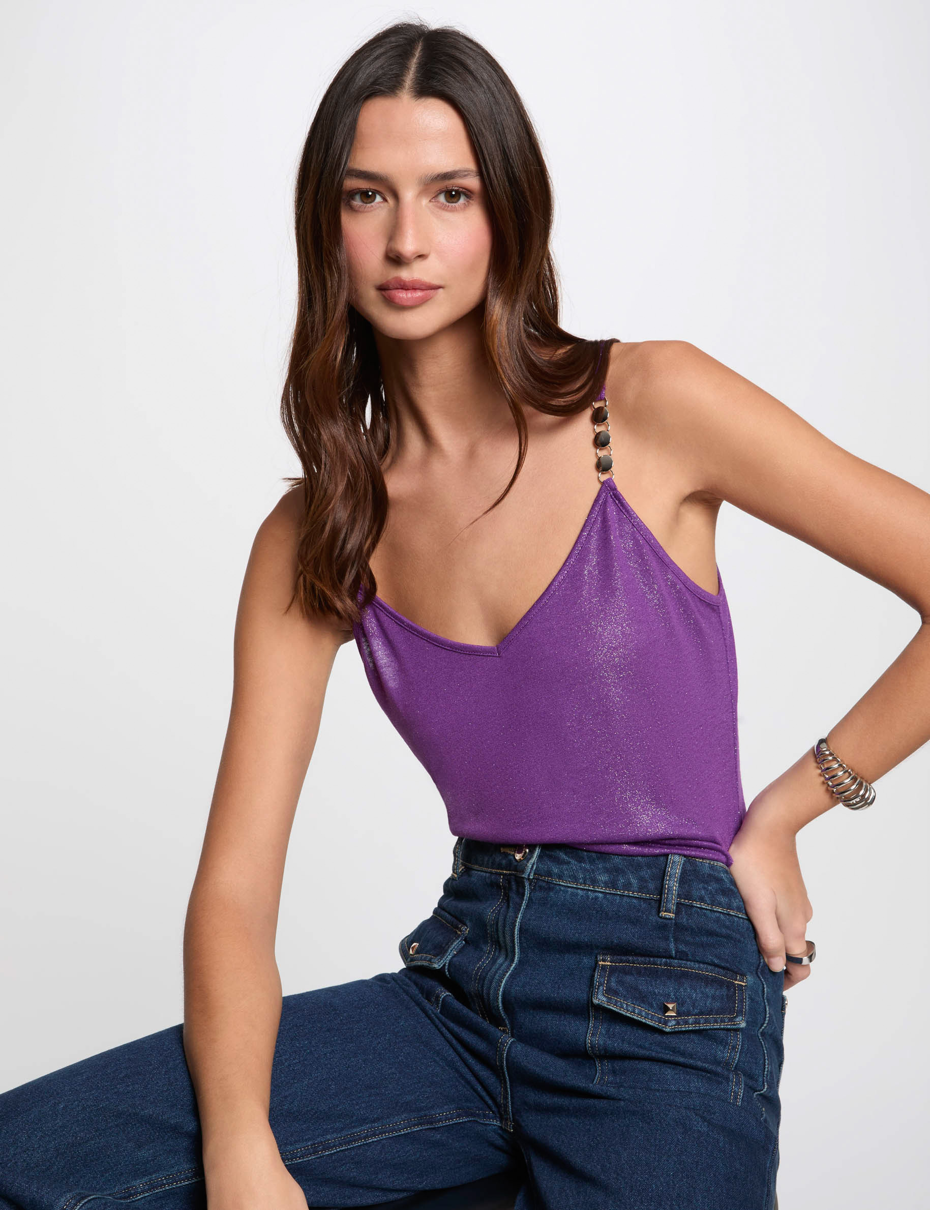 Vest top thin straps purple women