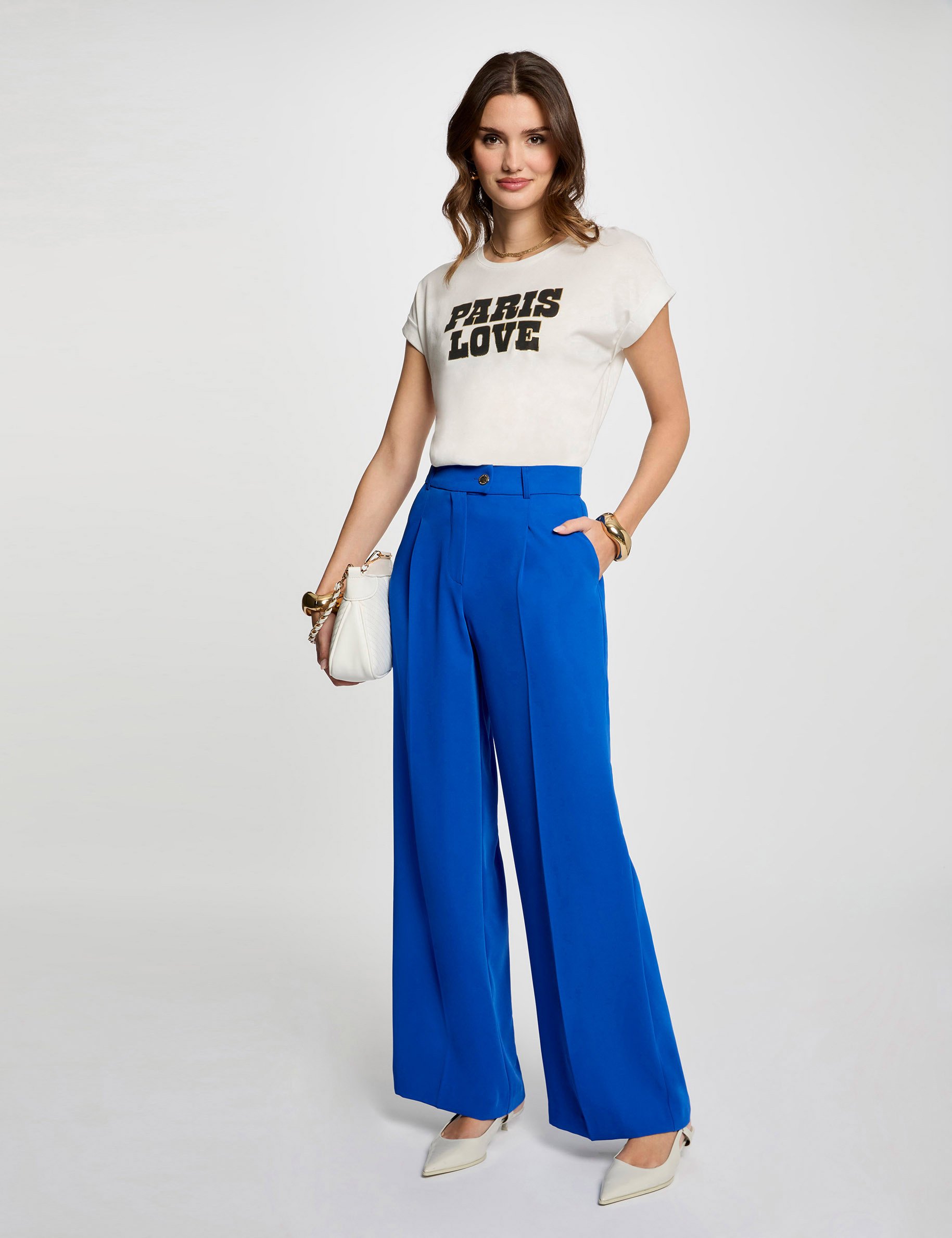 Loose flare trousers electric blue women