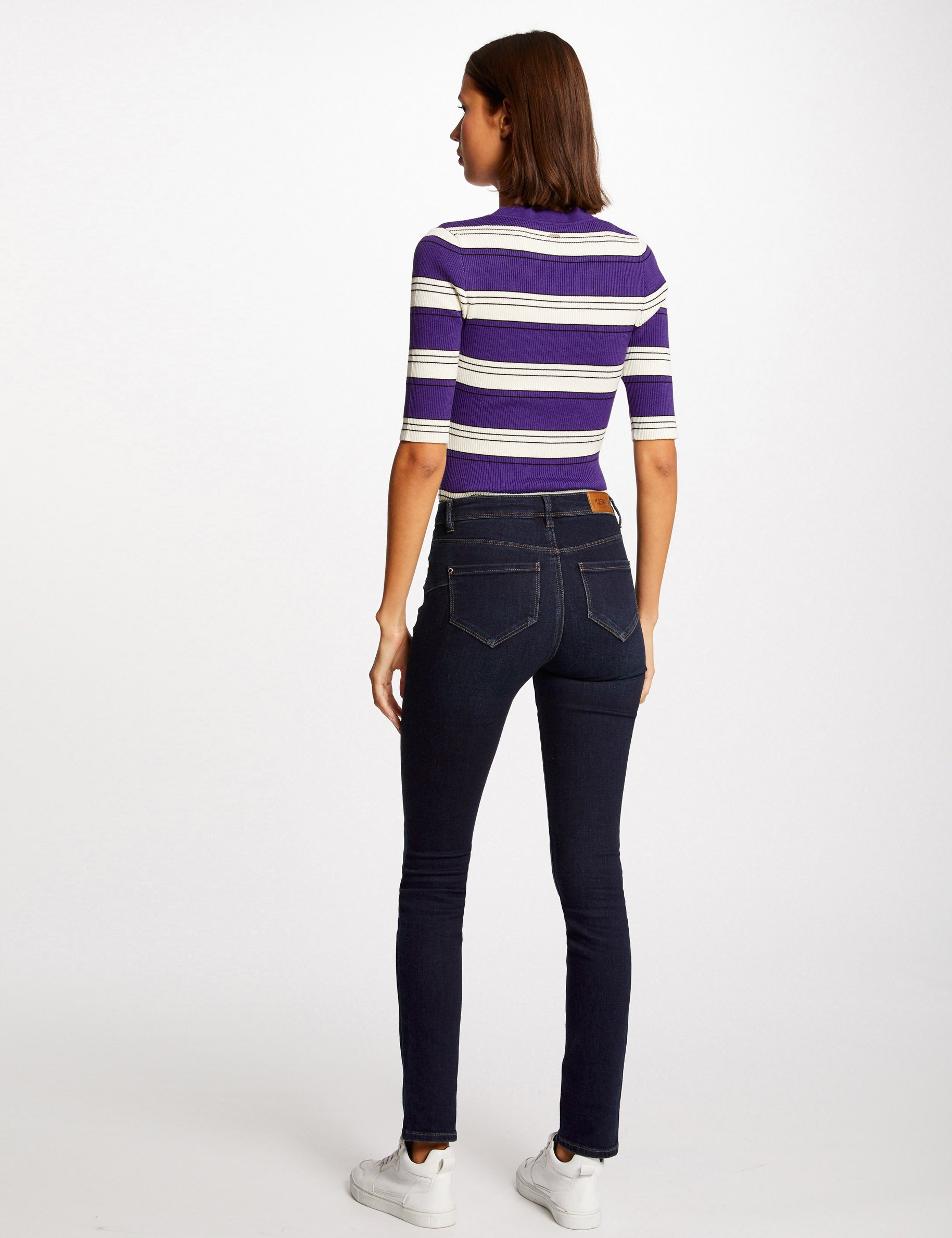 Short-sleeved jumper with stripes purple women