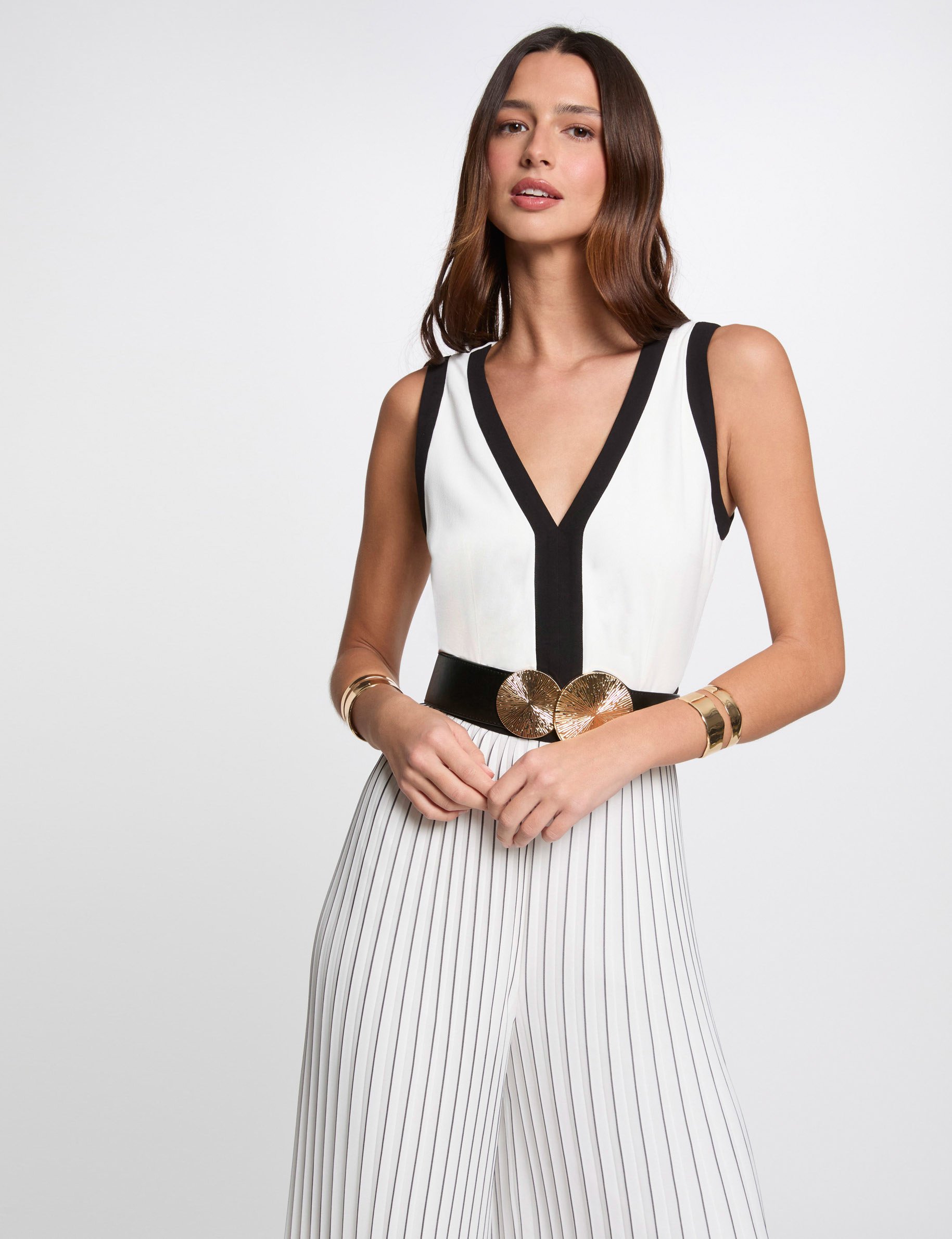 Pleated jumpsuit white women