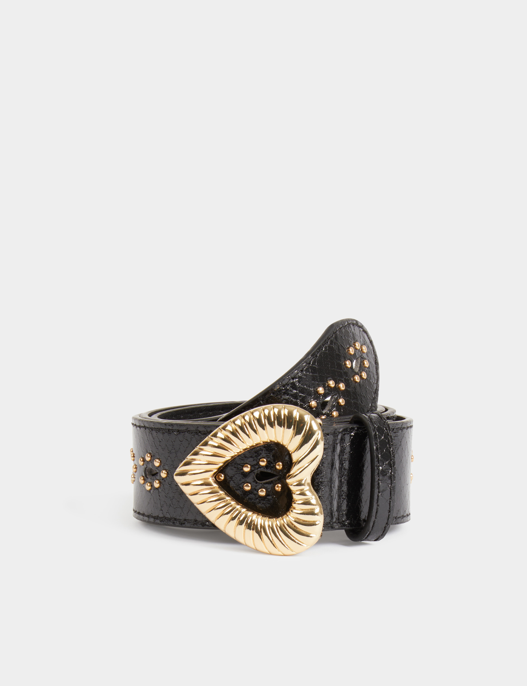 Croc belt heart-shaped buckle black women