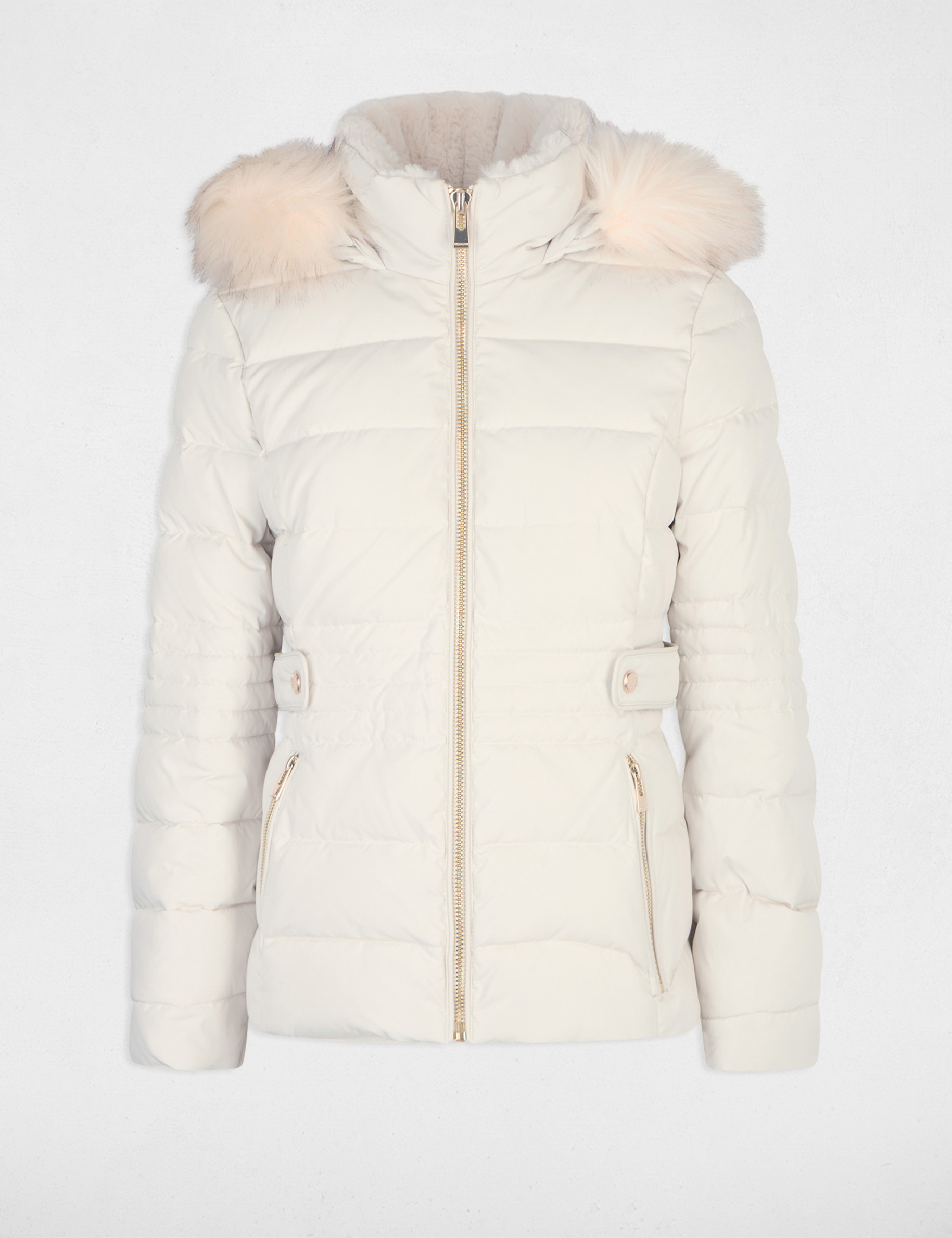 Zipped padded jacket with hood ivory women