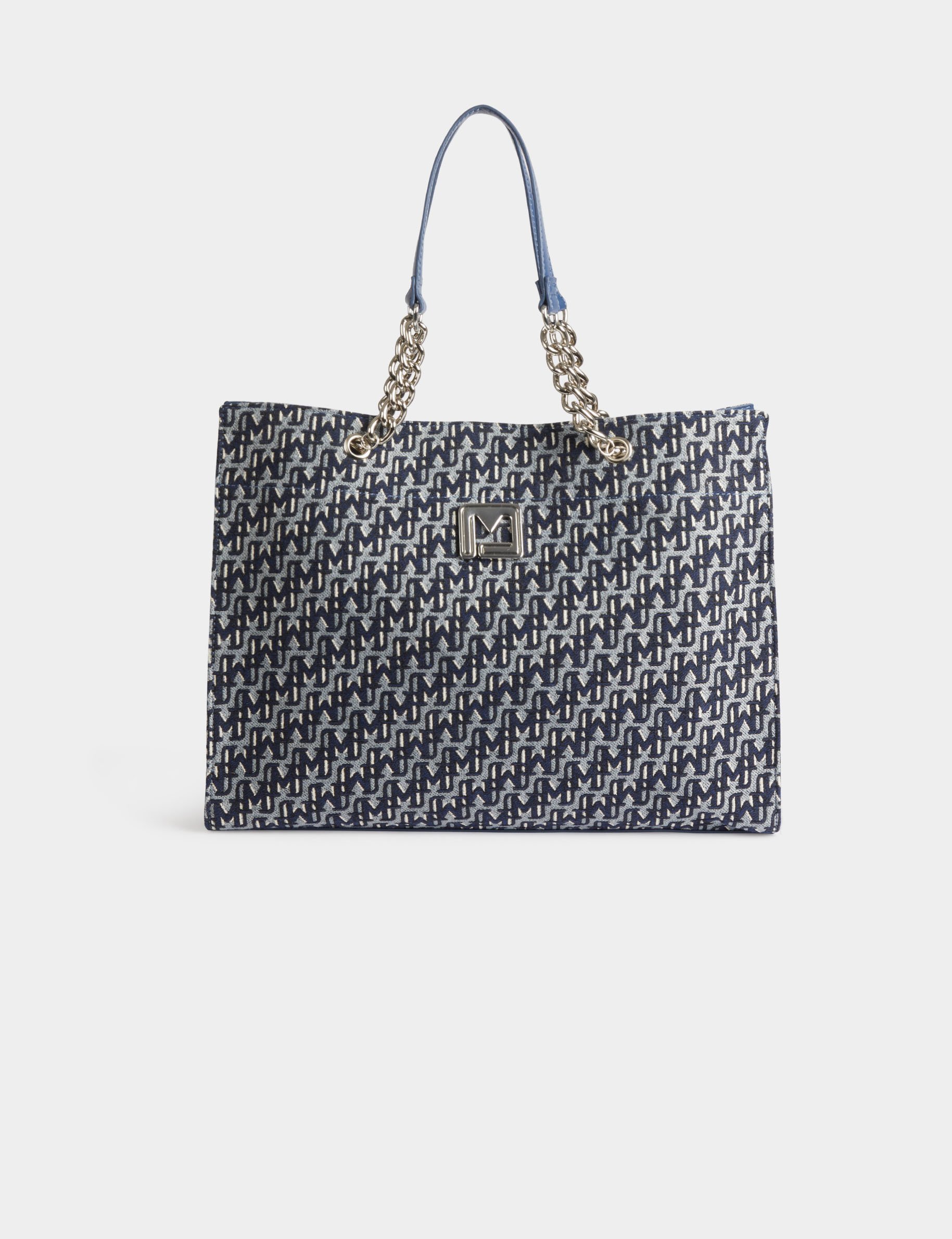 Shopper bag monogram print stone wash denim women