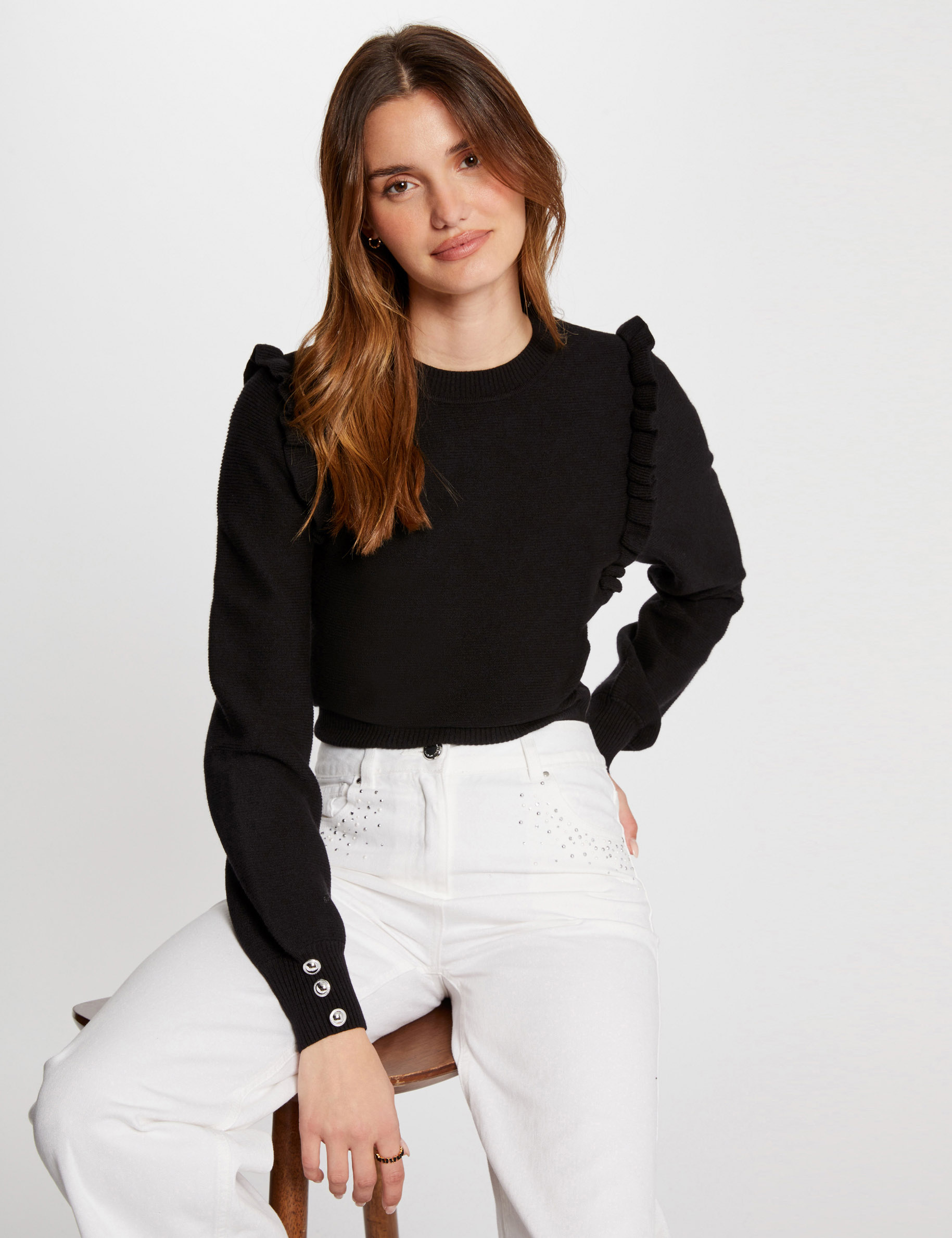 Black puff shoulder jumper sale