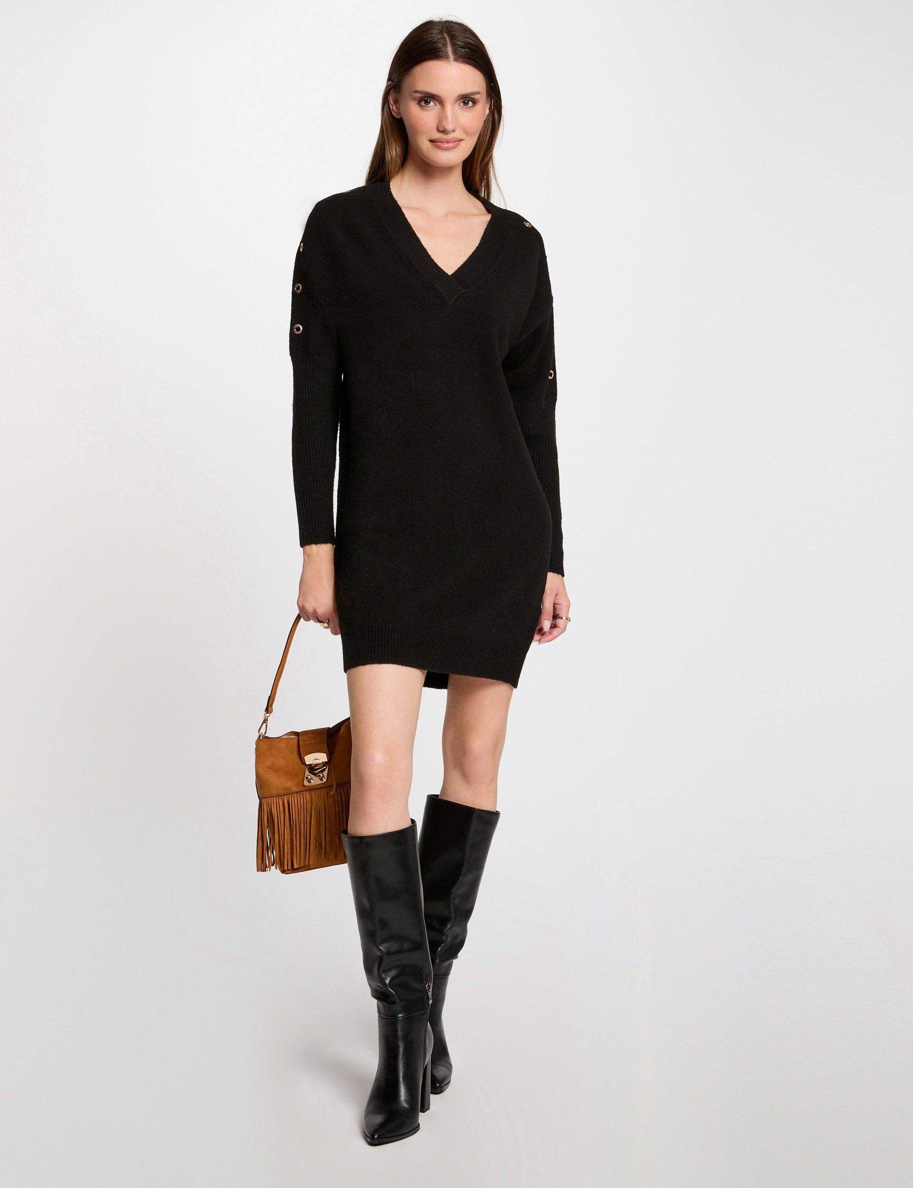 Straight knitted dress eyelets black women