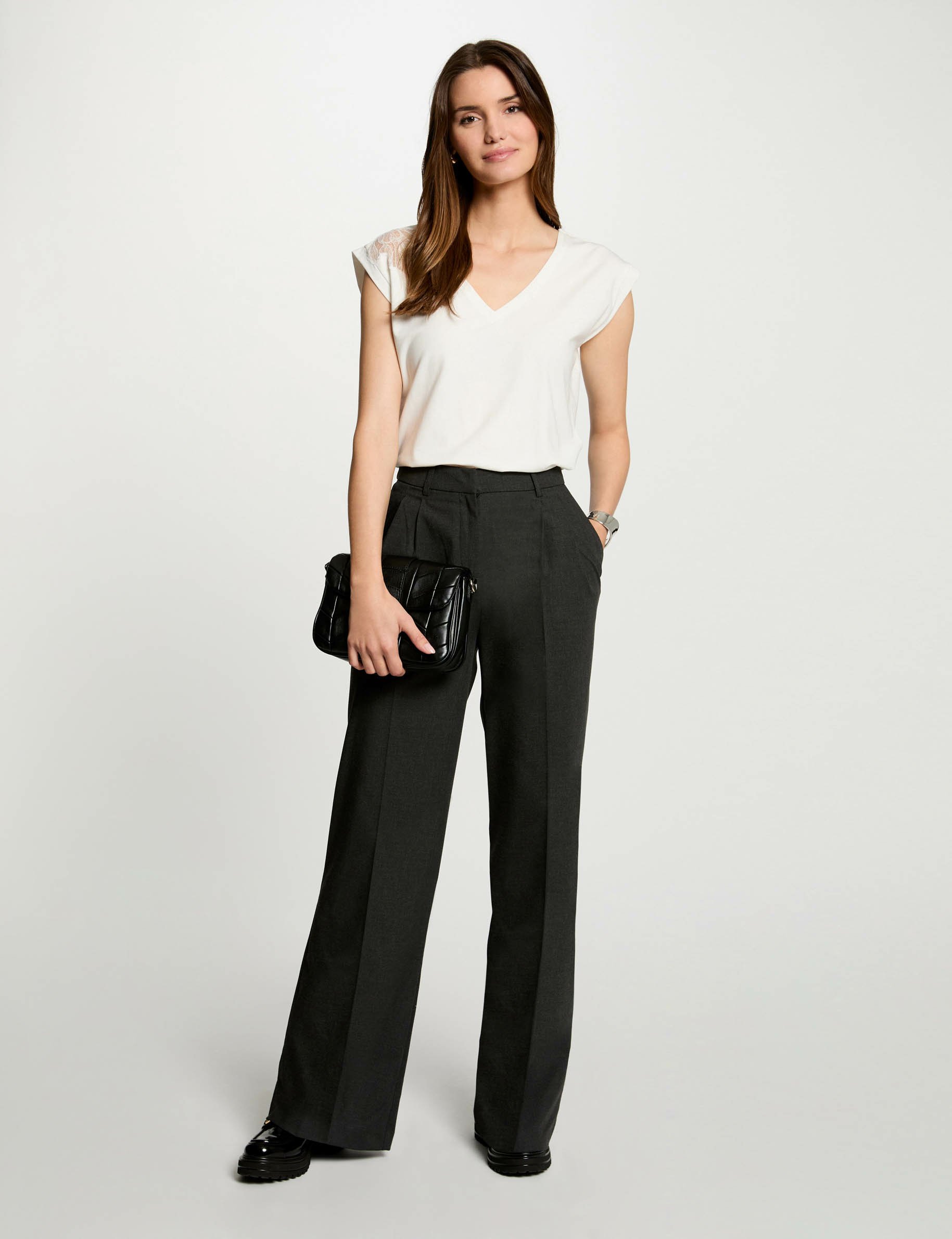 Pantalon large à pinces gris anthracite femme