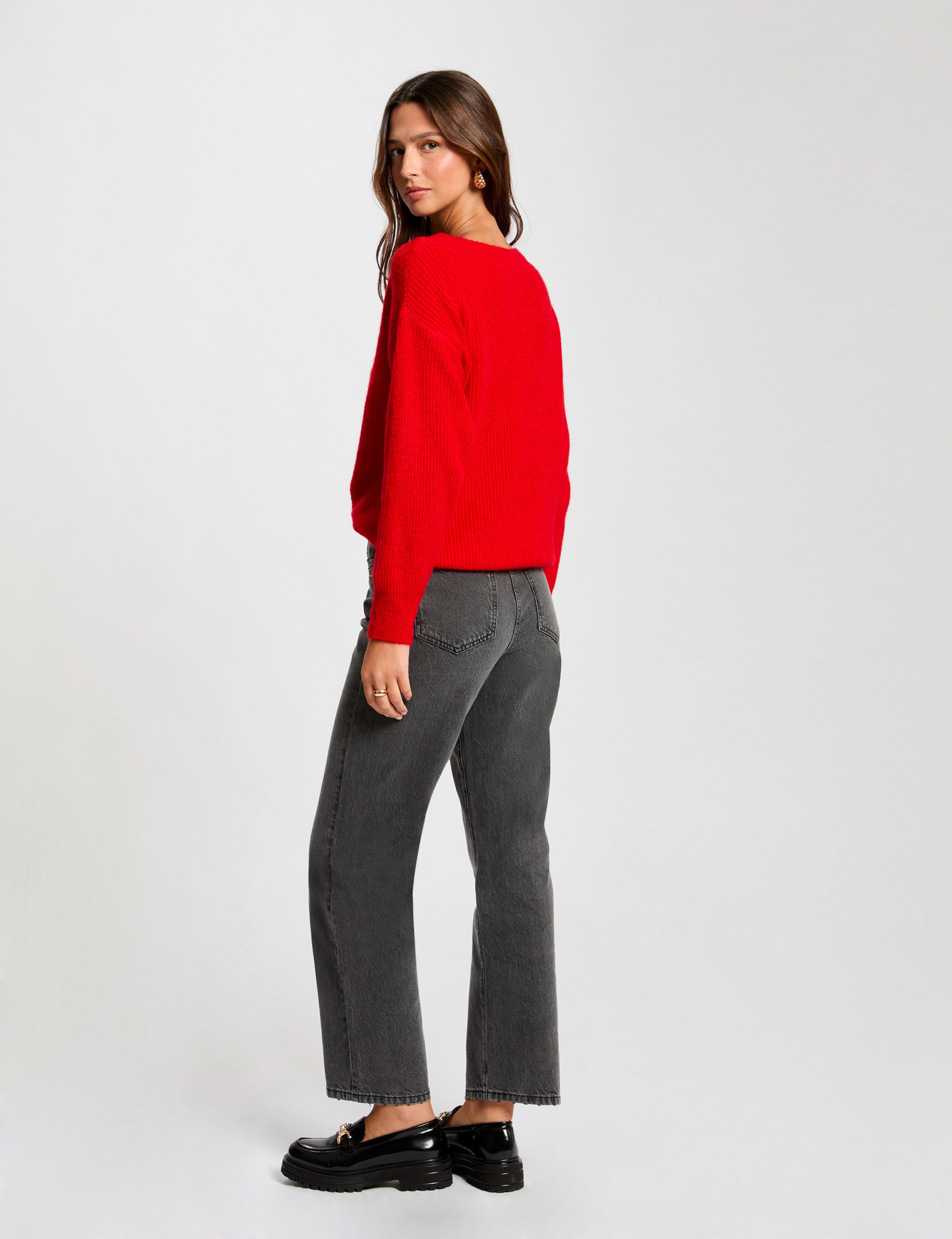 Jumper with round neck red women