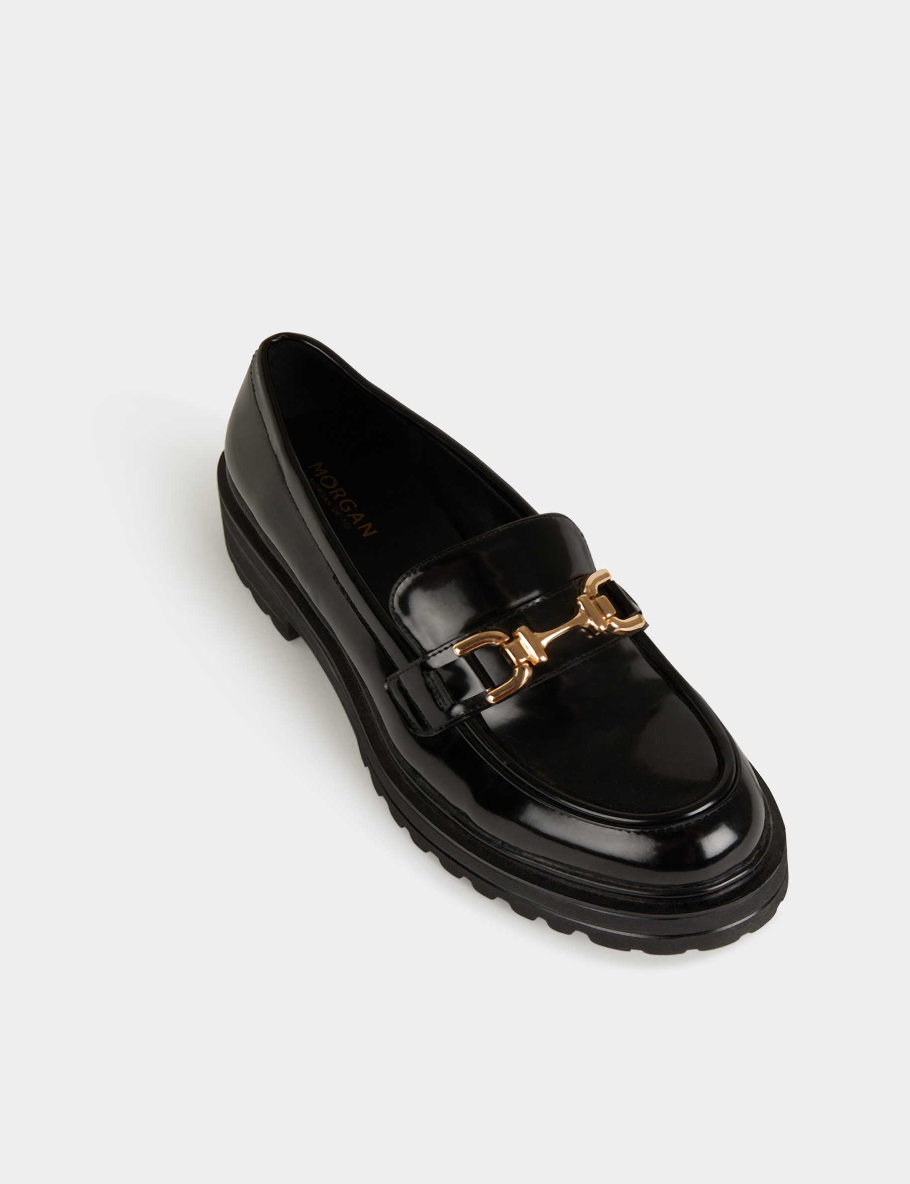 Patent loafers with buckles black women Morgan