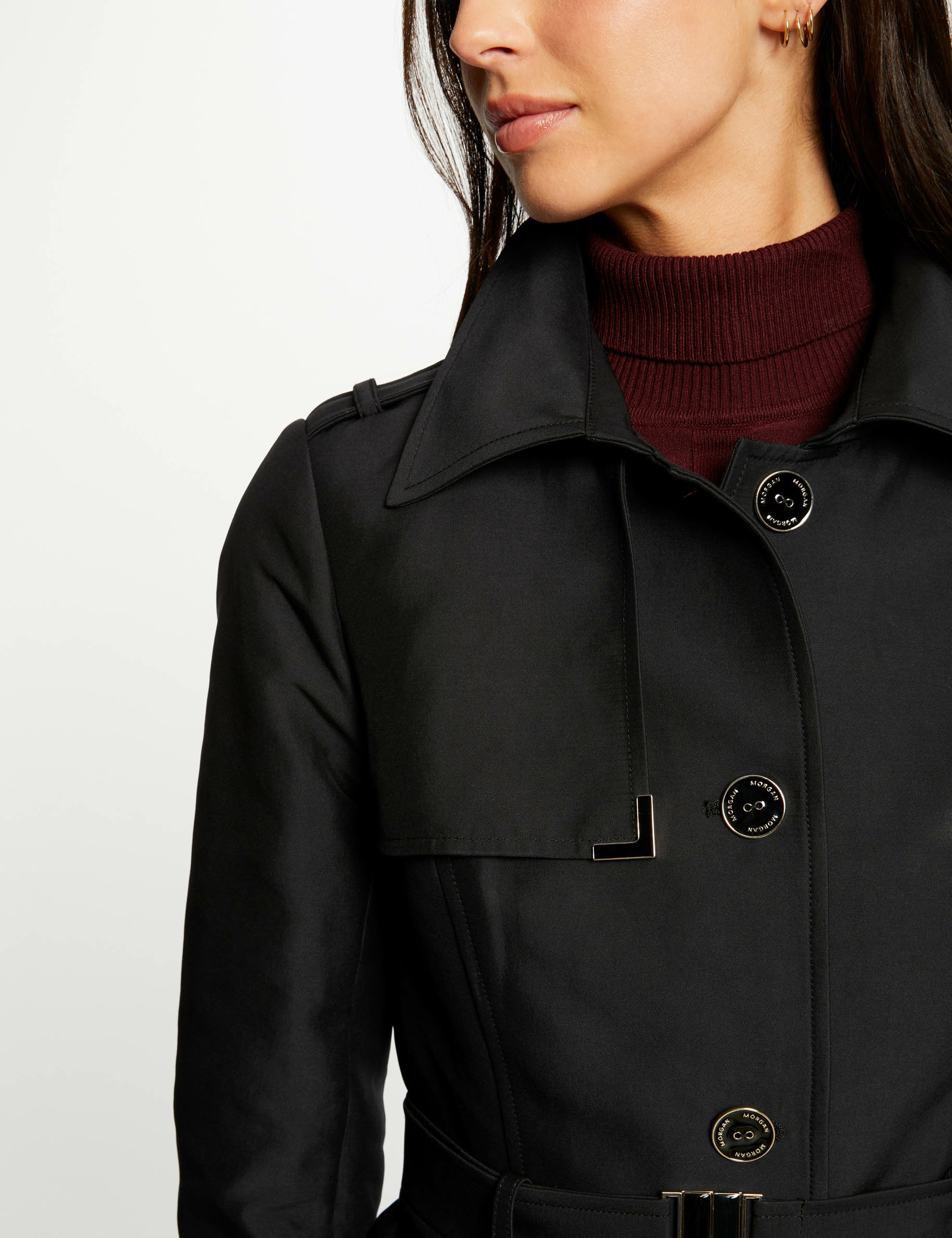 Trench long ceinturé noir femme