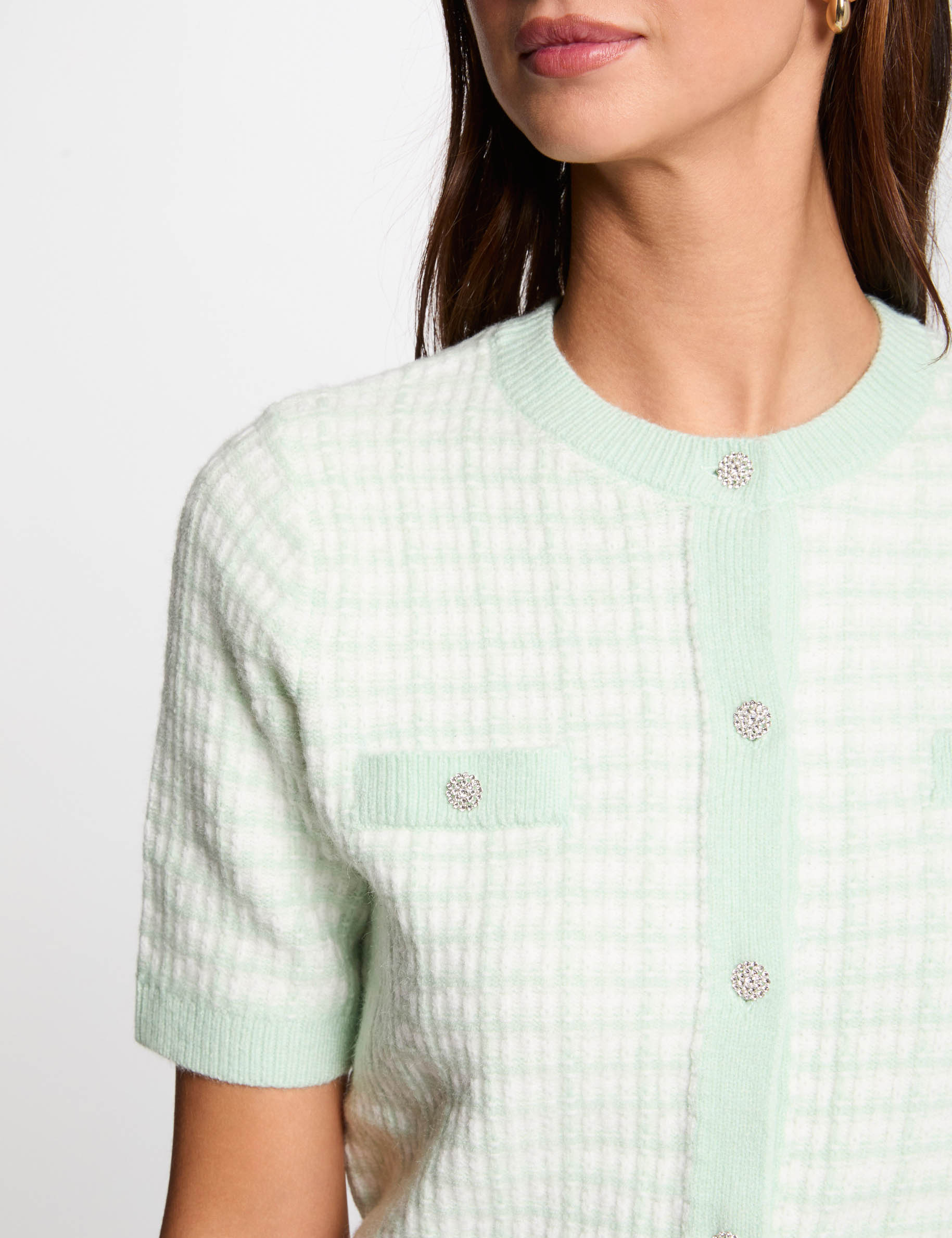 Printed short-sleeved cardigan light green women