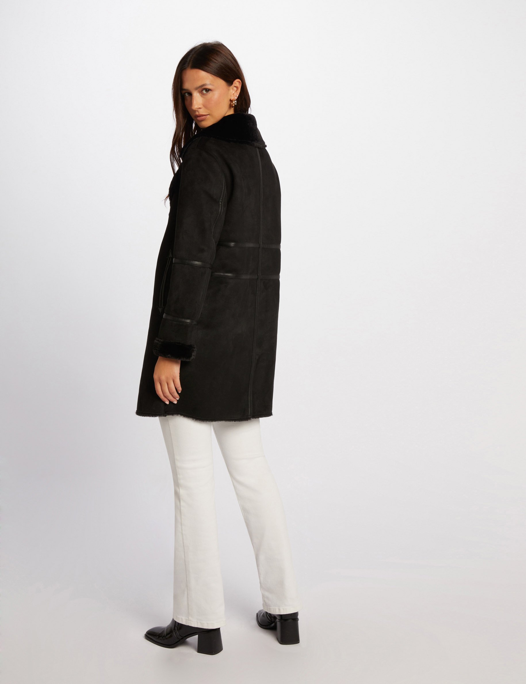 Long suede coat black women Morgan