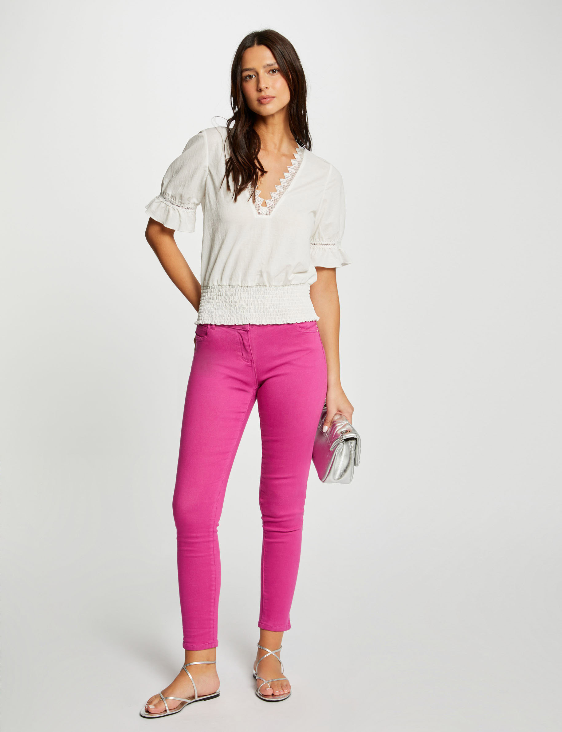 Low-waisted skinny jeans dark pink ladies'