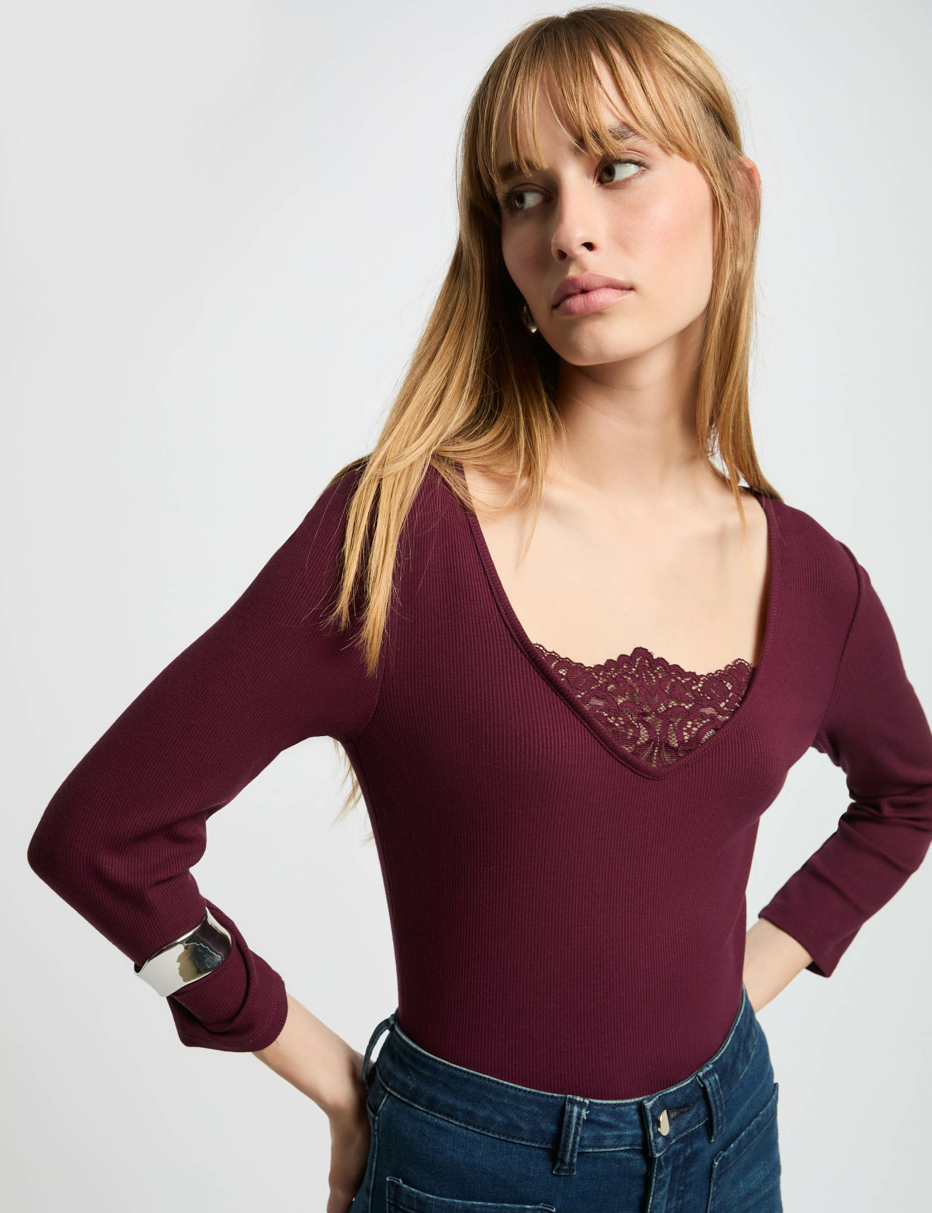 3/4-length sleeved t-shirt plum women