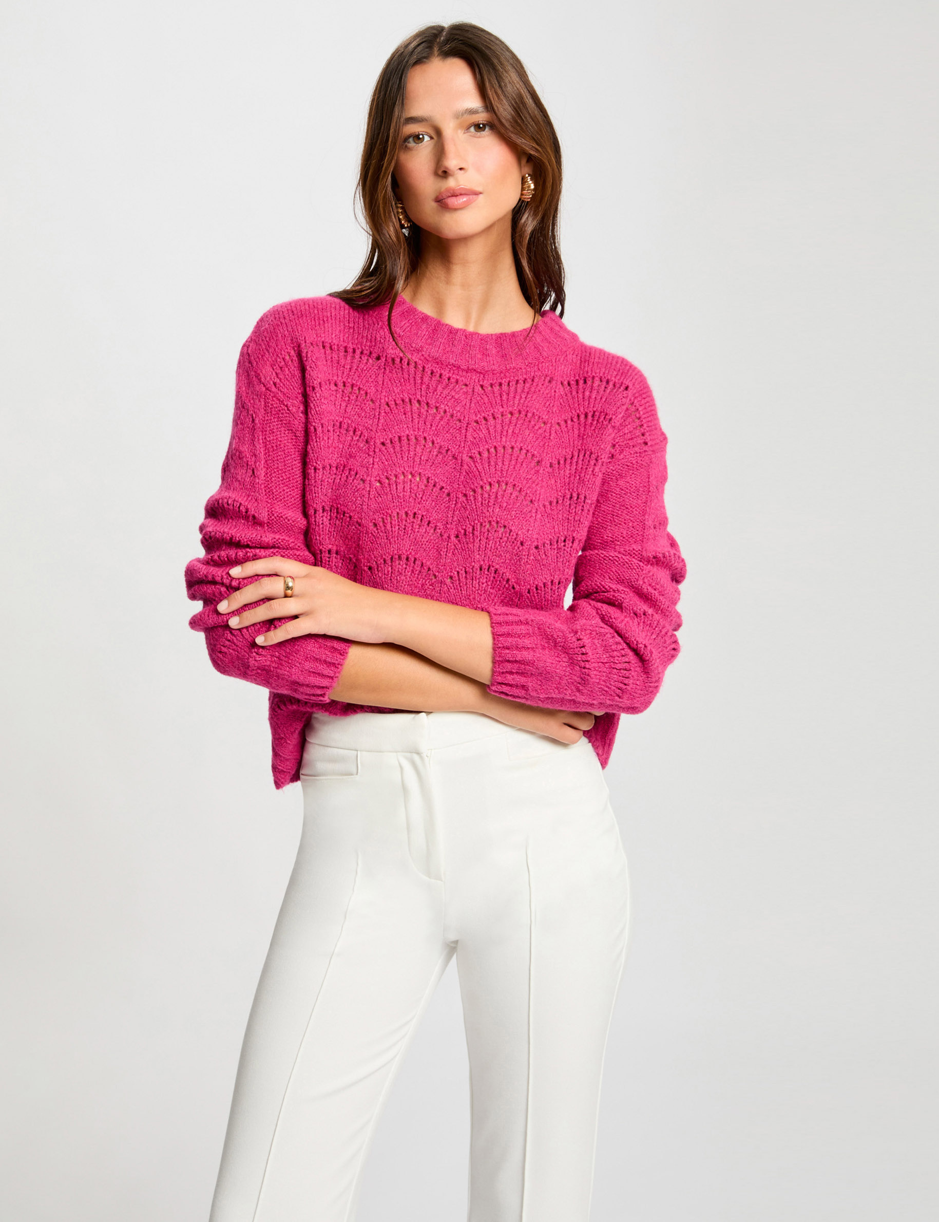 Long-sleeved jumper dark pink women