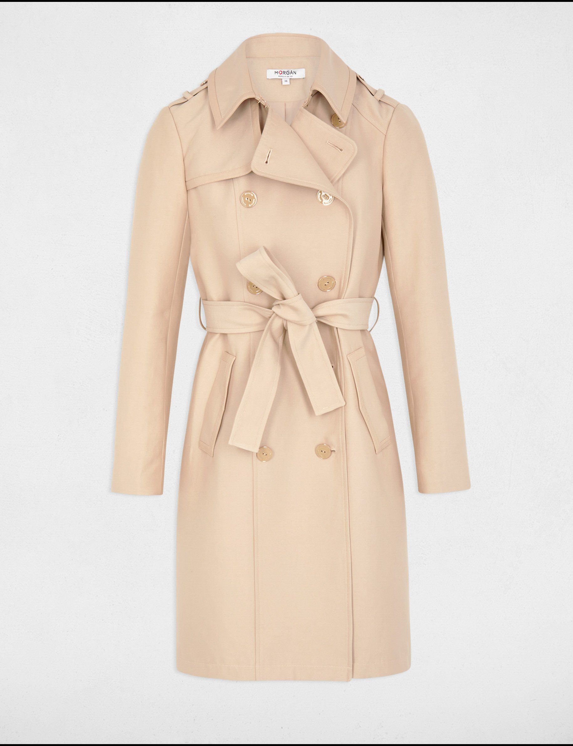 Belted long trenchcoat sand women