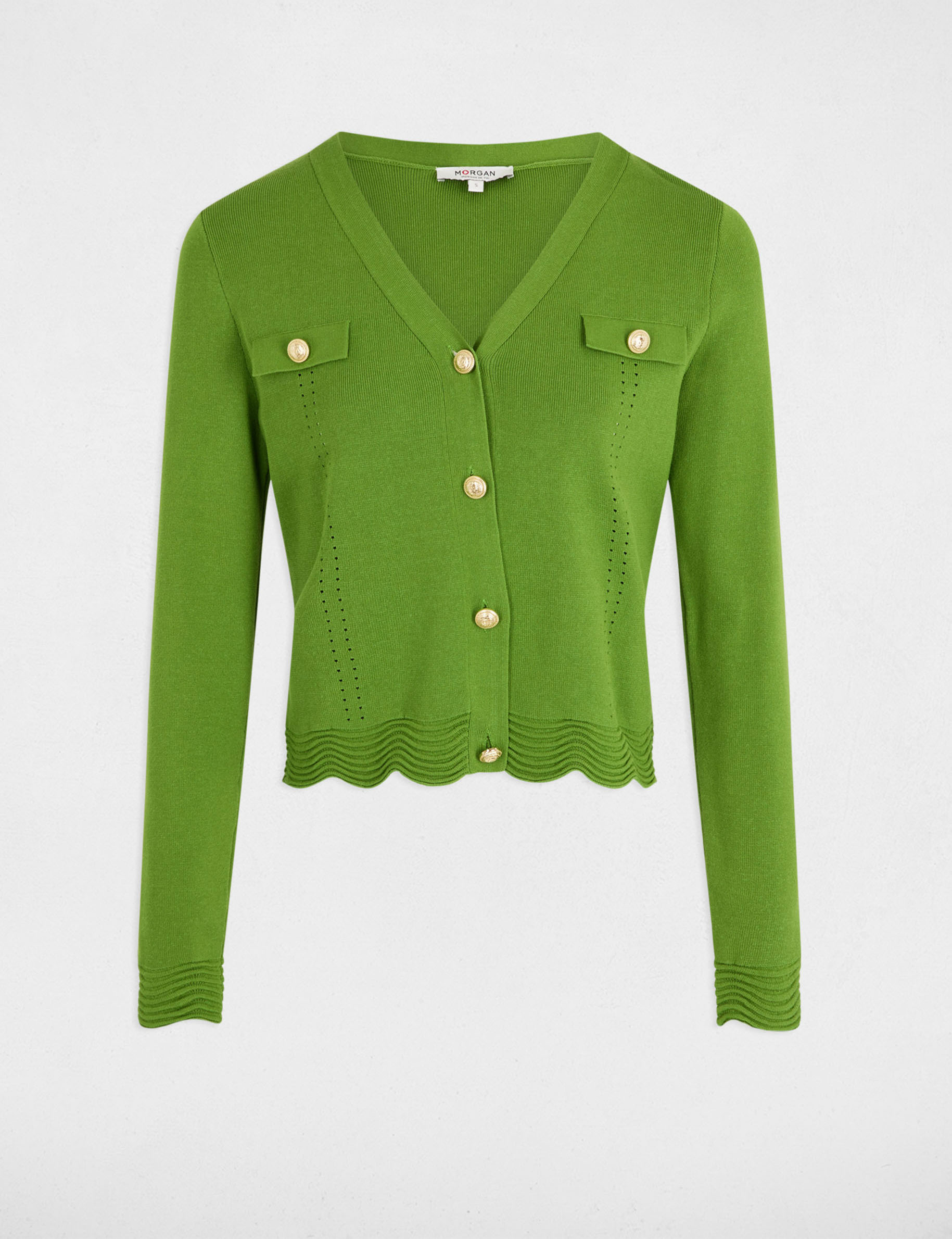 Cardigan with V-neck aniseed green women