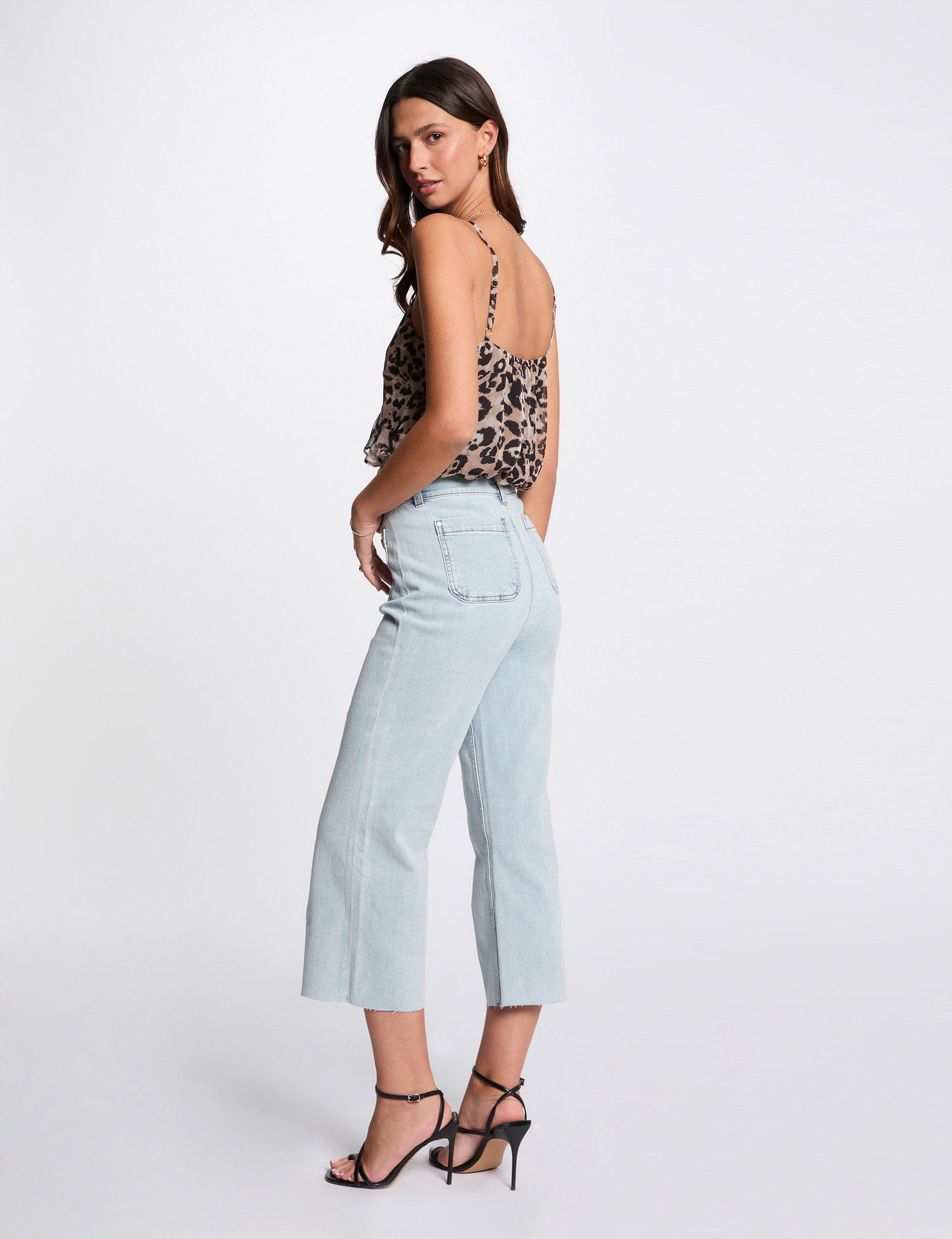 Cropped wide leg trousers bleach denim women