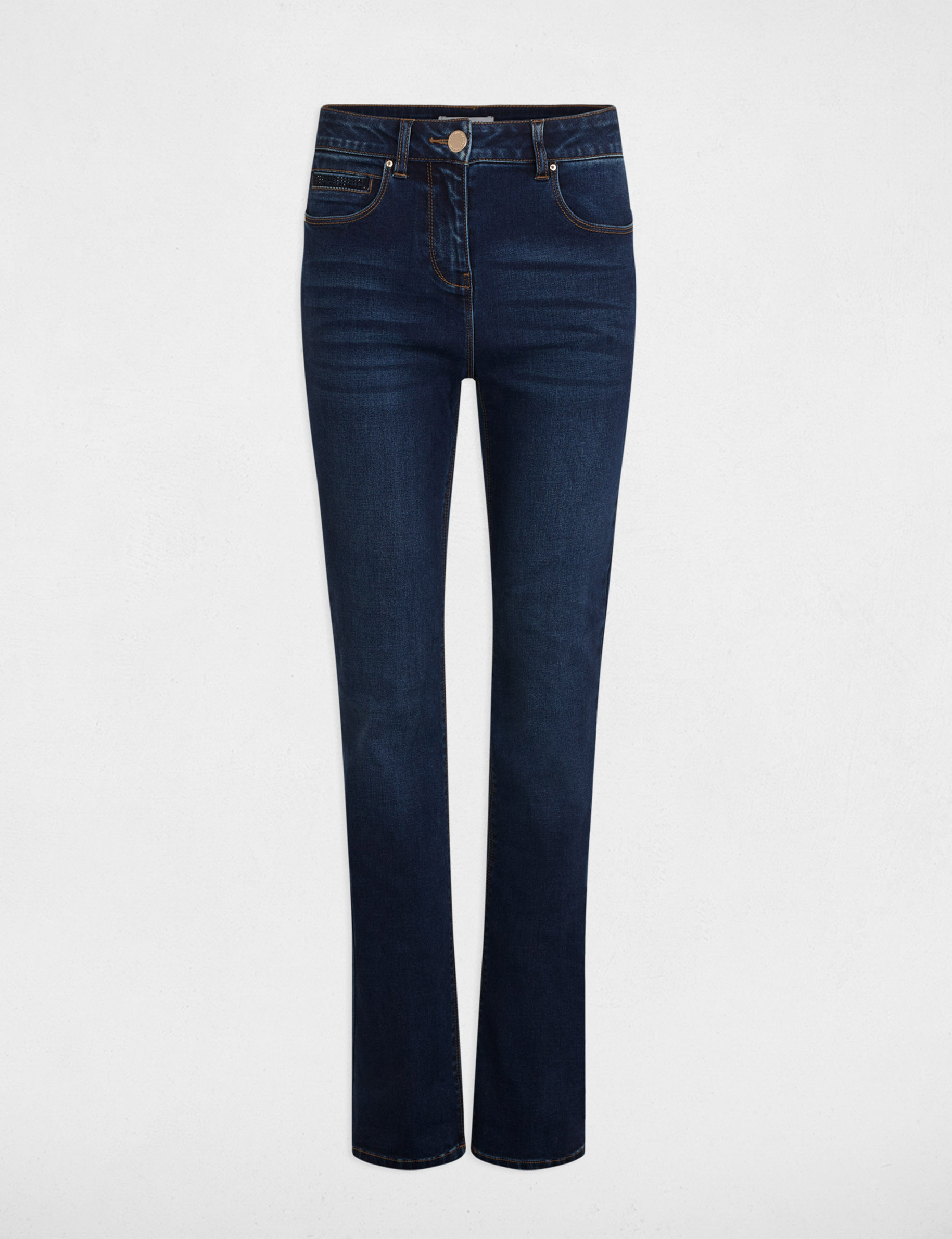 High-waisted straight jeans raw denim women