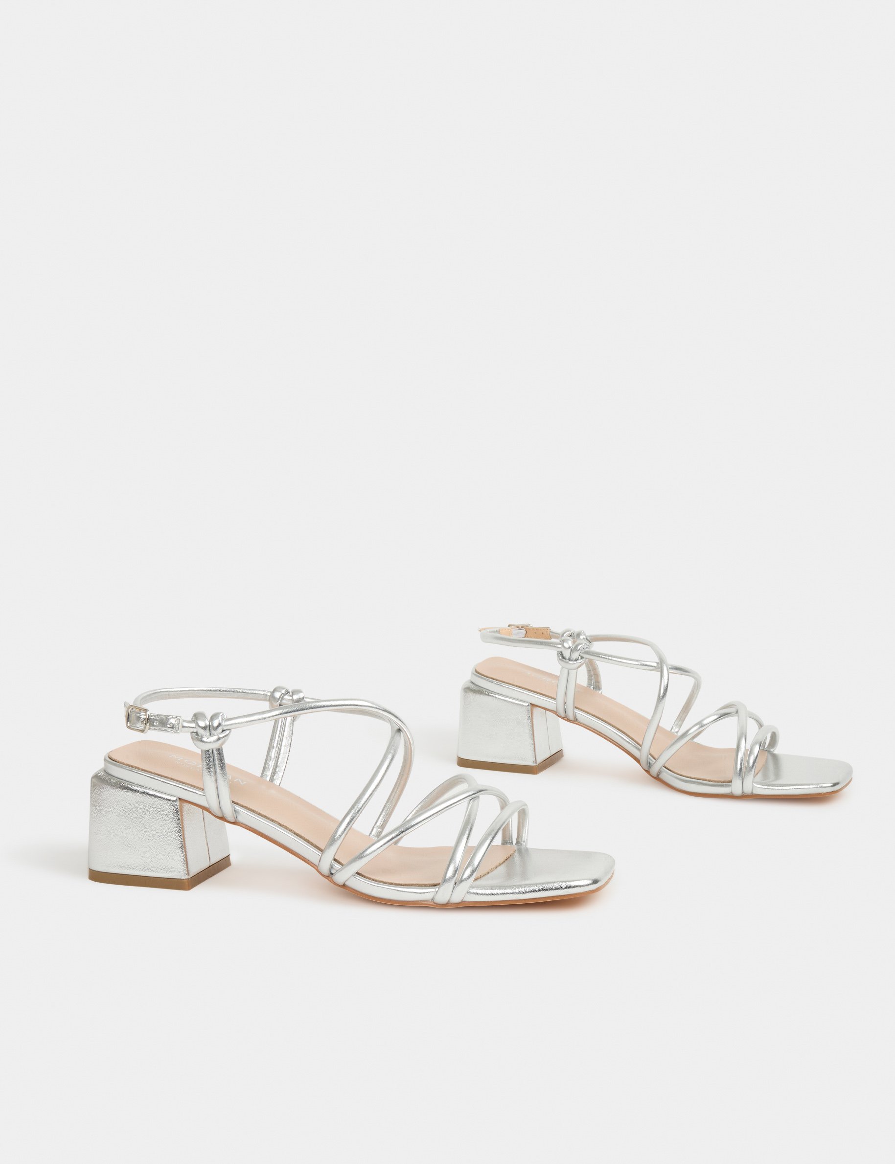 Sandals with block heels silver women