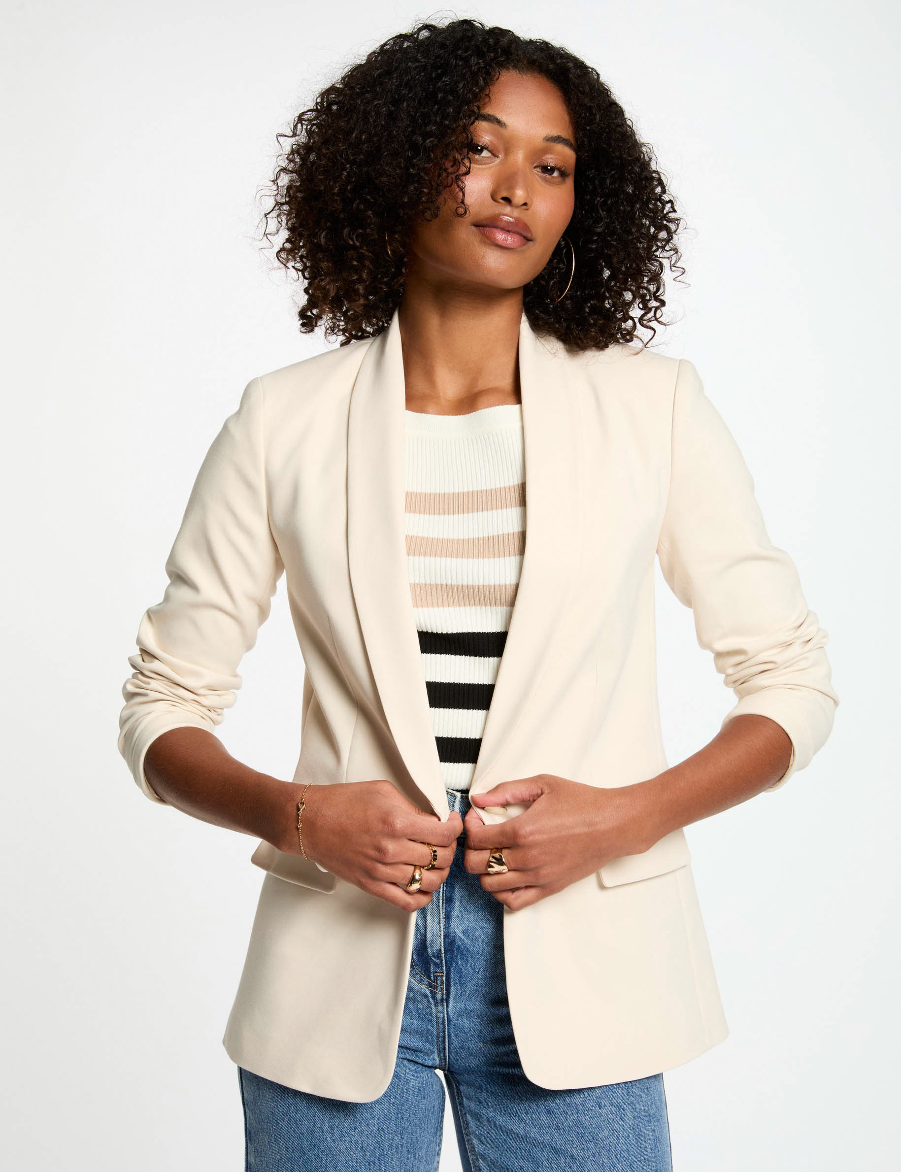 Short jacket shawl collar ivory women