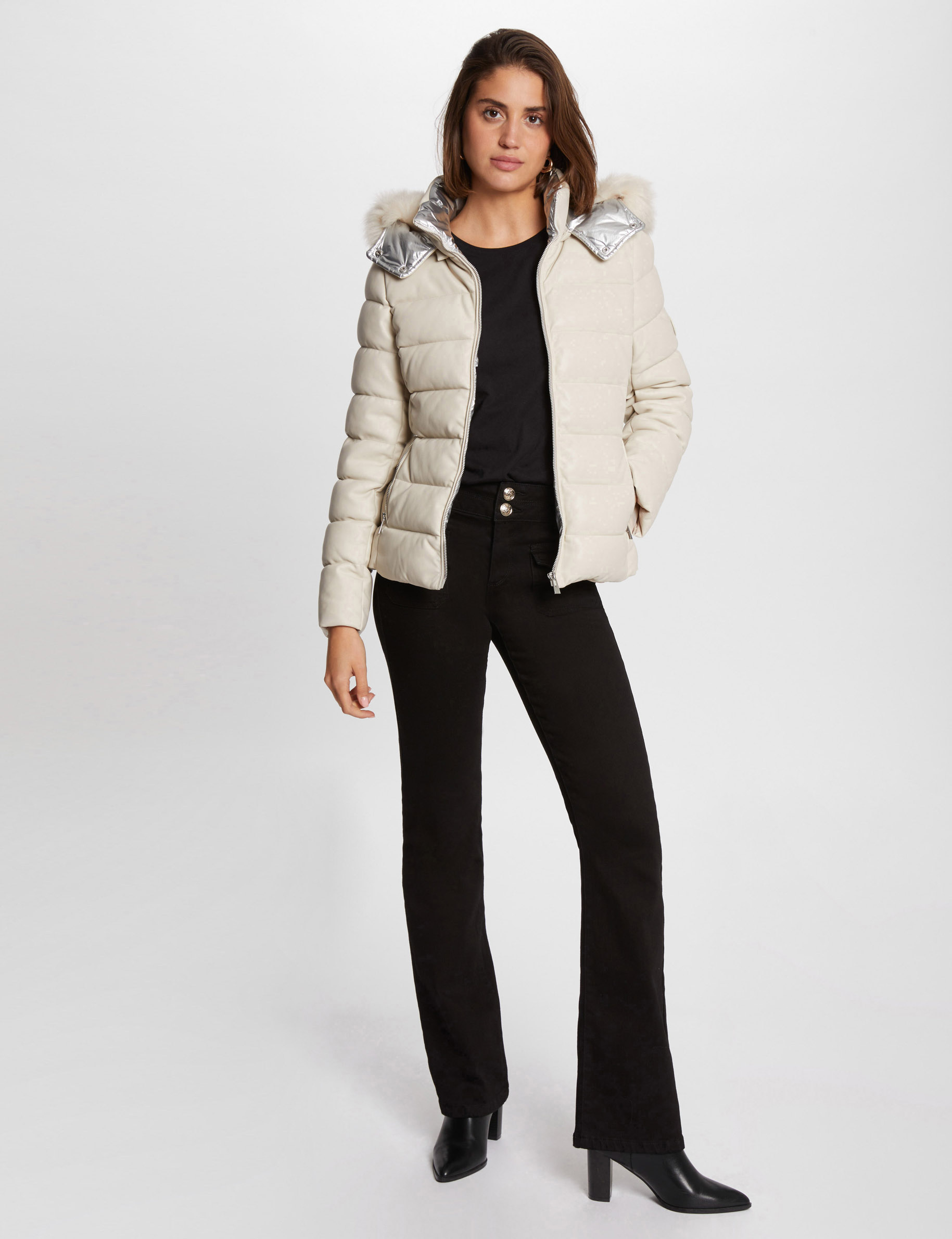 Faux leather padded jacket ivory women Morgan