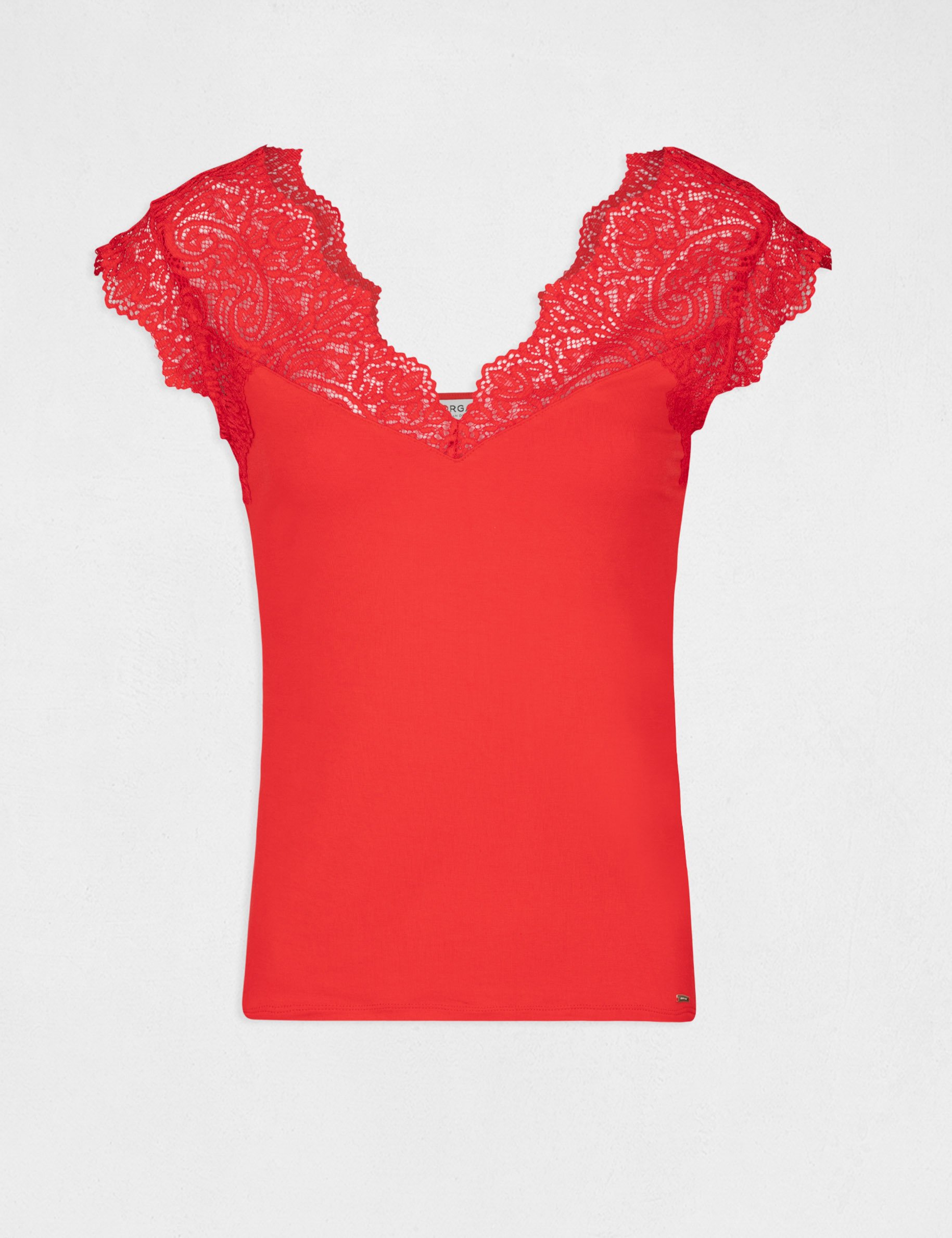 Short-sleeved t-shirt with lace orange women