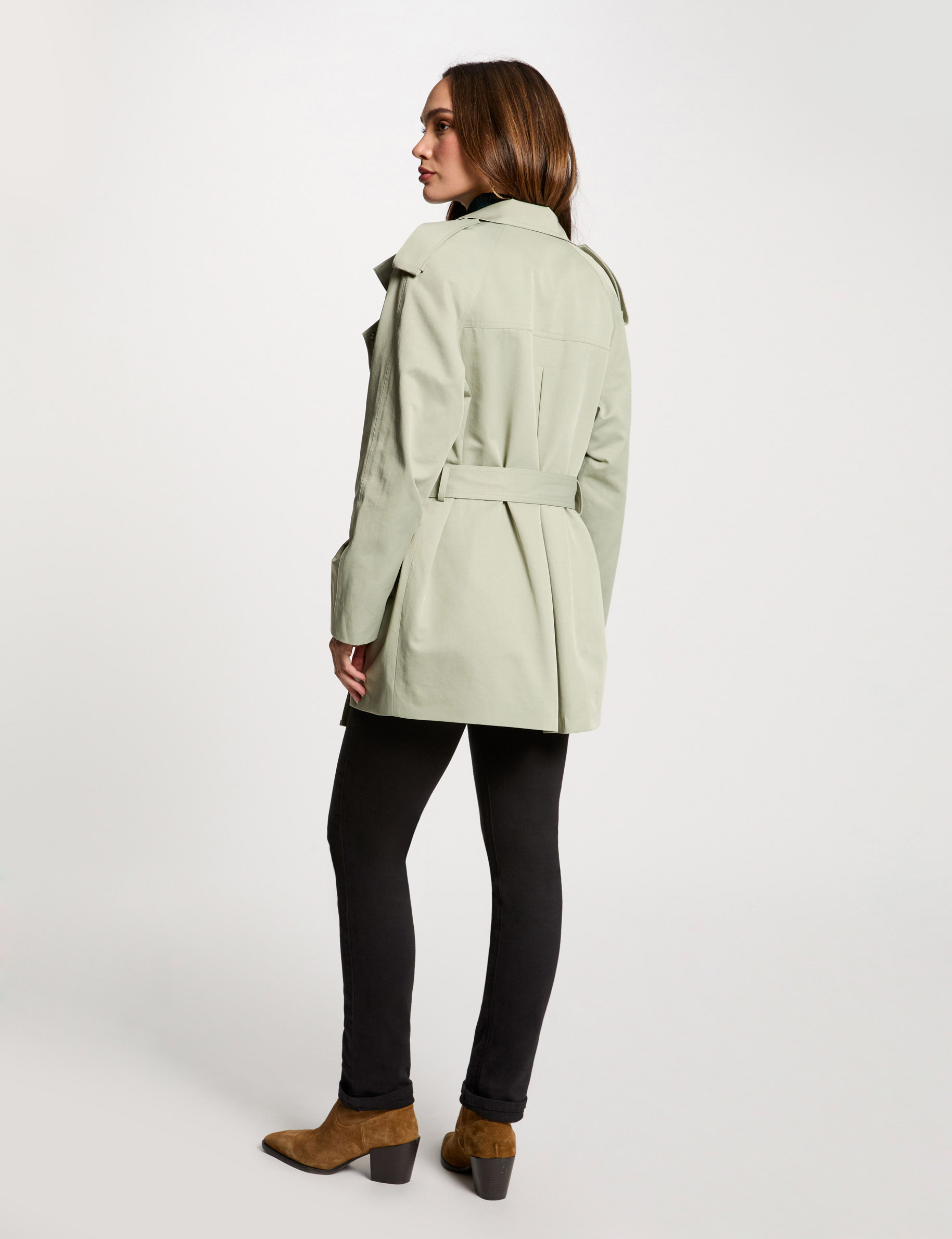 Loose short trenchcoat light green women