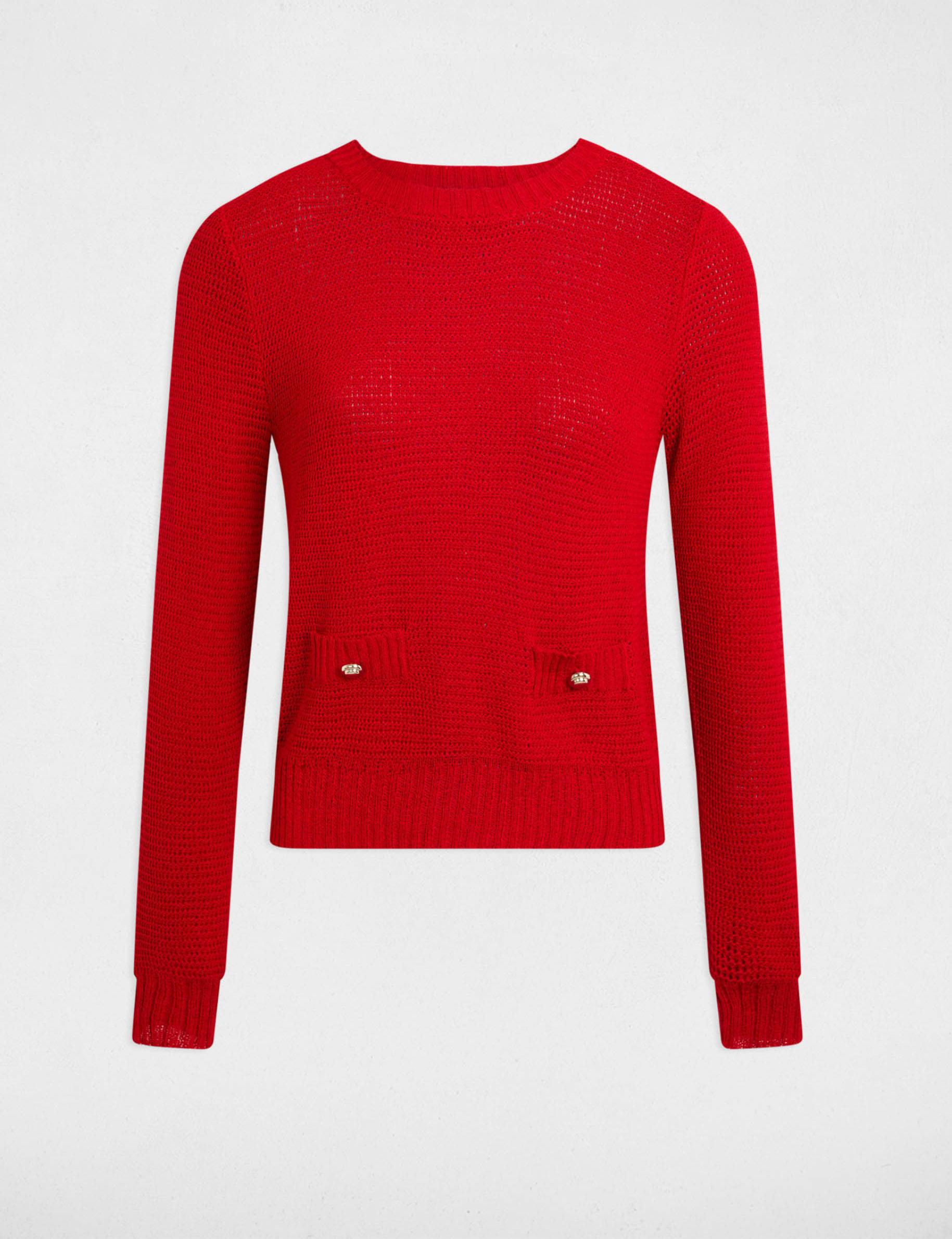 Jumper openwork and round neck red women