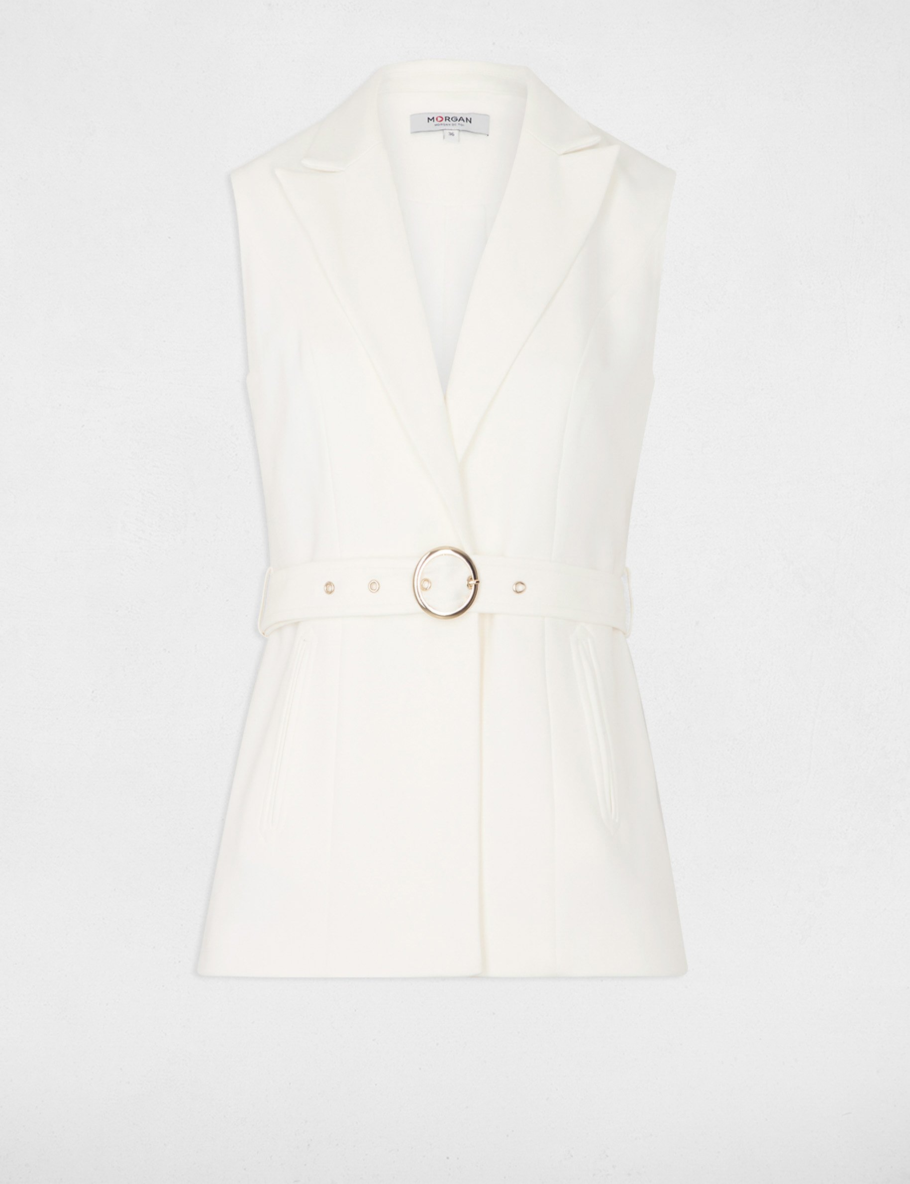 Sleeveless straight jacket with belt white women