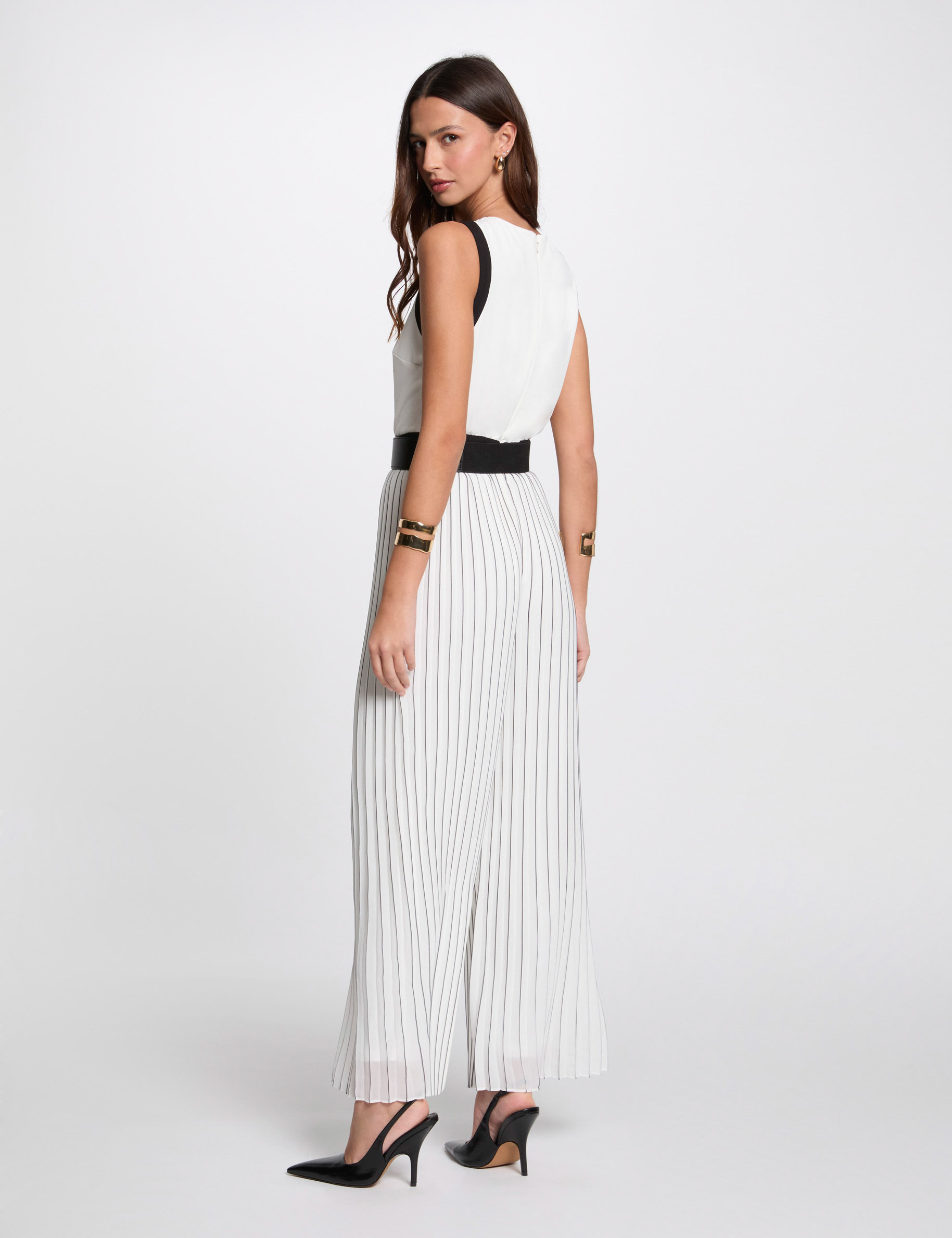 Pleated jumpsuit white women